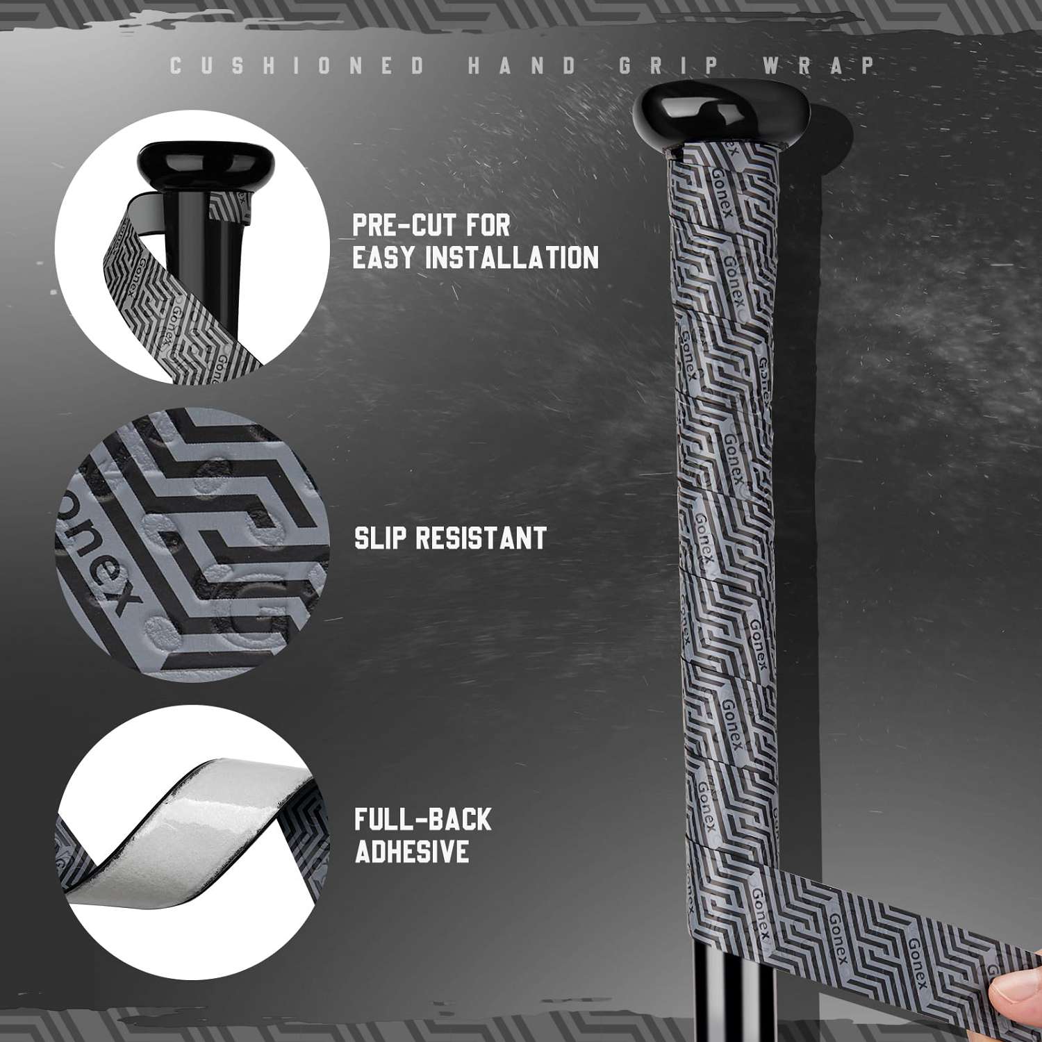 gonex-baseball-bat-grip-tape-black-silver-geometric-zigzag-non-slip-wrap-40-1-ro image 2