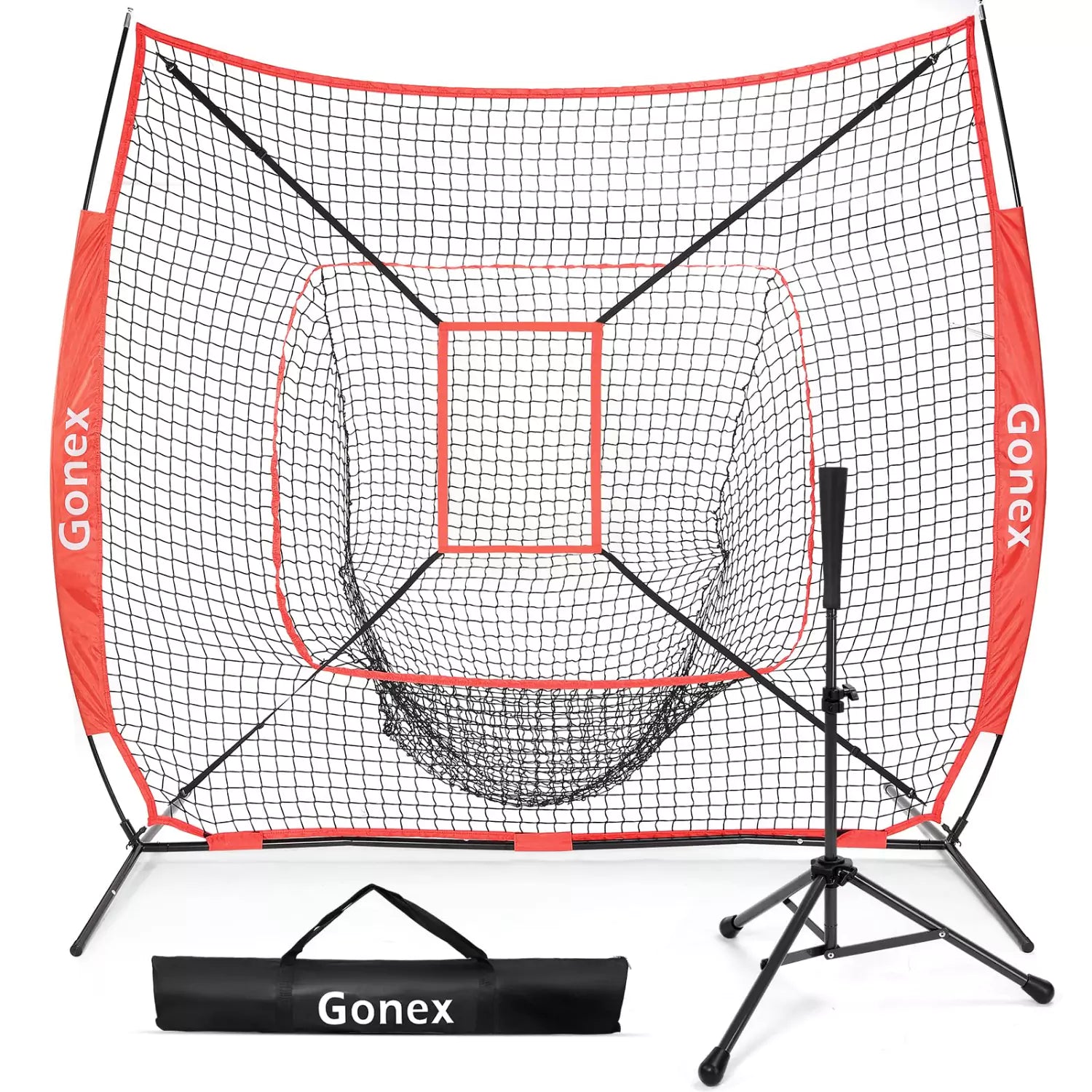 gonex-baseball-practice-hitting-net-and-tee-7-x-7-tool-free-setup-adjustable-tra image 3