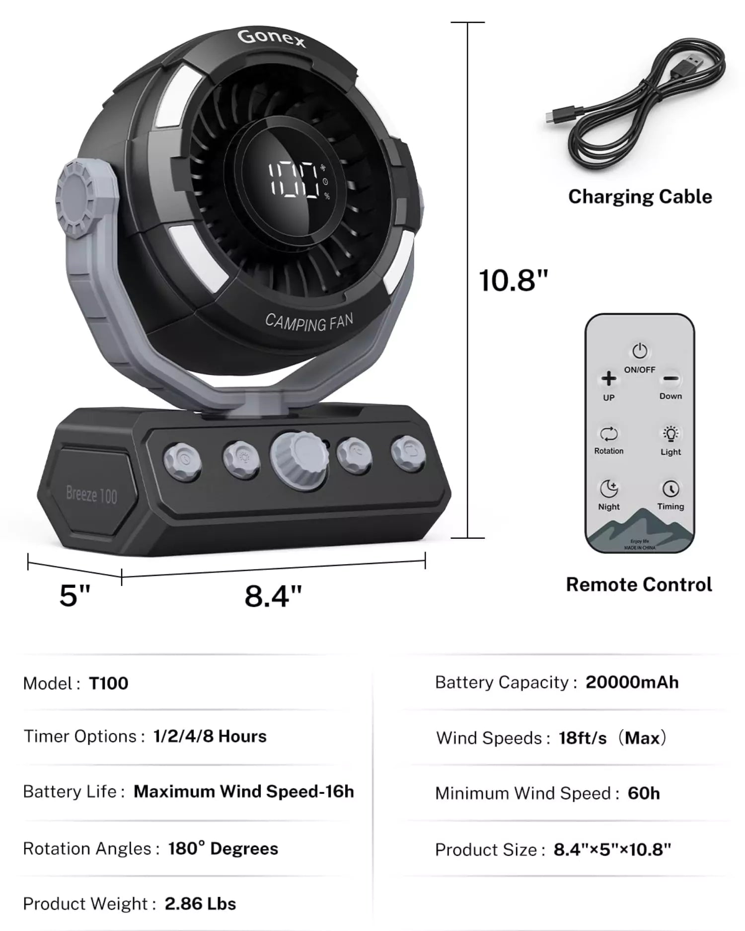 gonex-portable-camping-fan-for-tent-20-000mah-rechargeable-battery-fan-with-powe image 7