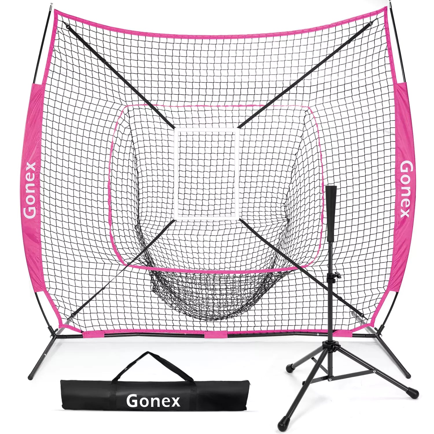 gonex-baseball-practice-hitting-net-and-tee-7-x-7-tool-free-setup-adjustable-tra image 2