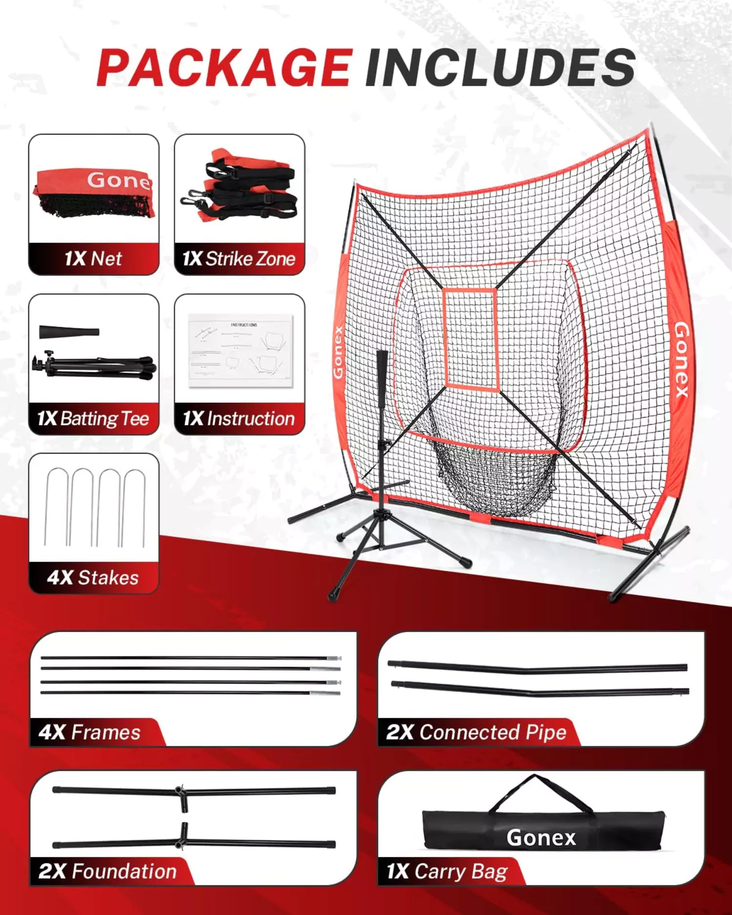 gonex-baseball-practice-hitting-net-and-tee-7-x-7-tool-free-setup-adjustable-tra image 7
