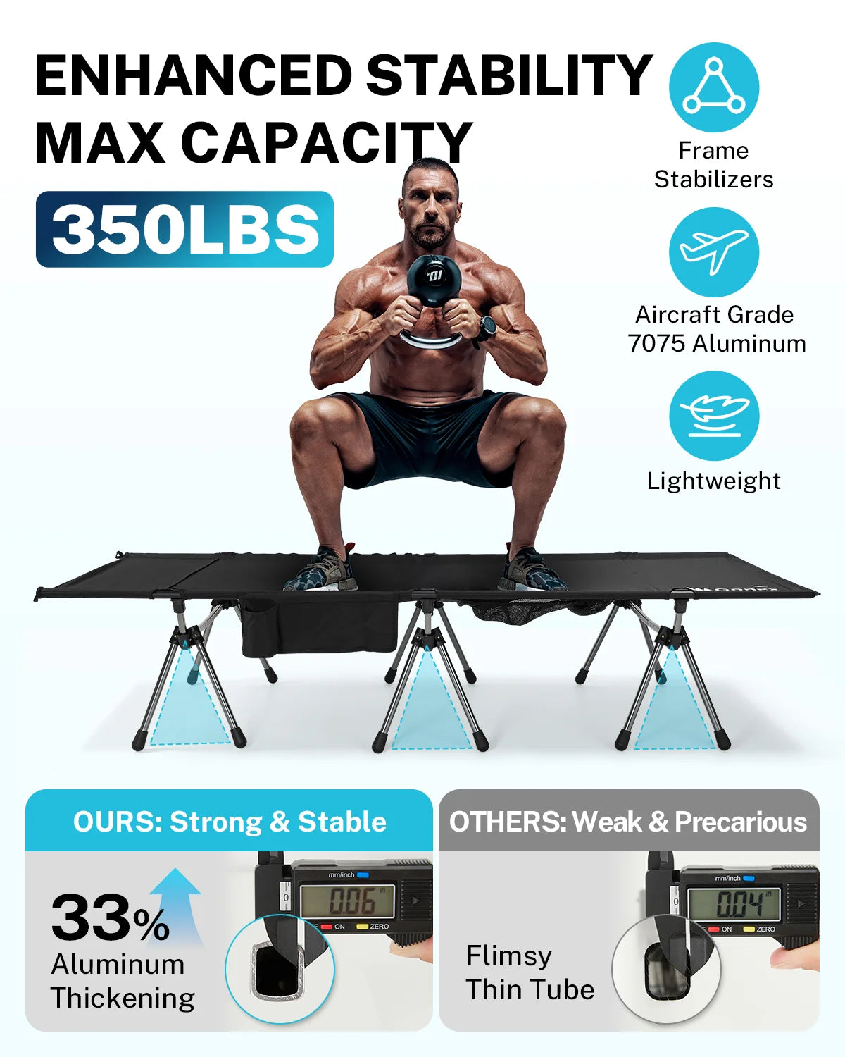 gonex-2-in-1-ultralight-folding-camping-cot-with-leg-extenders-7075-aluminum-350 image 4