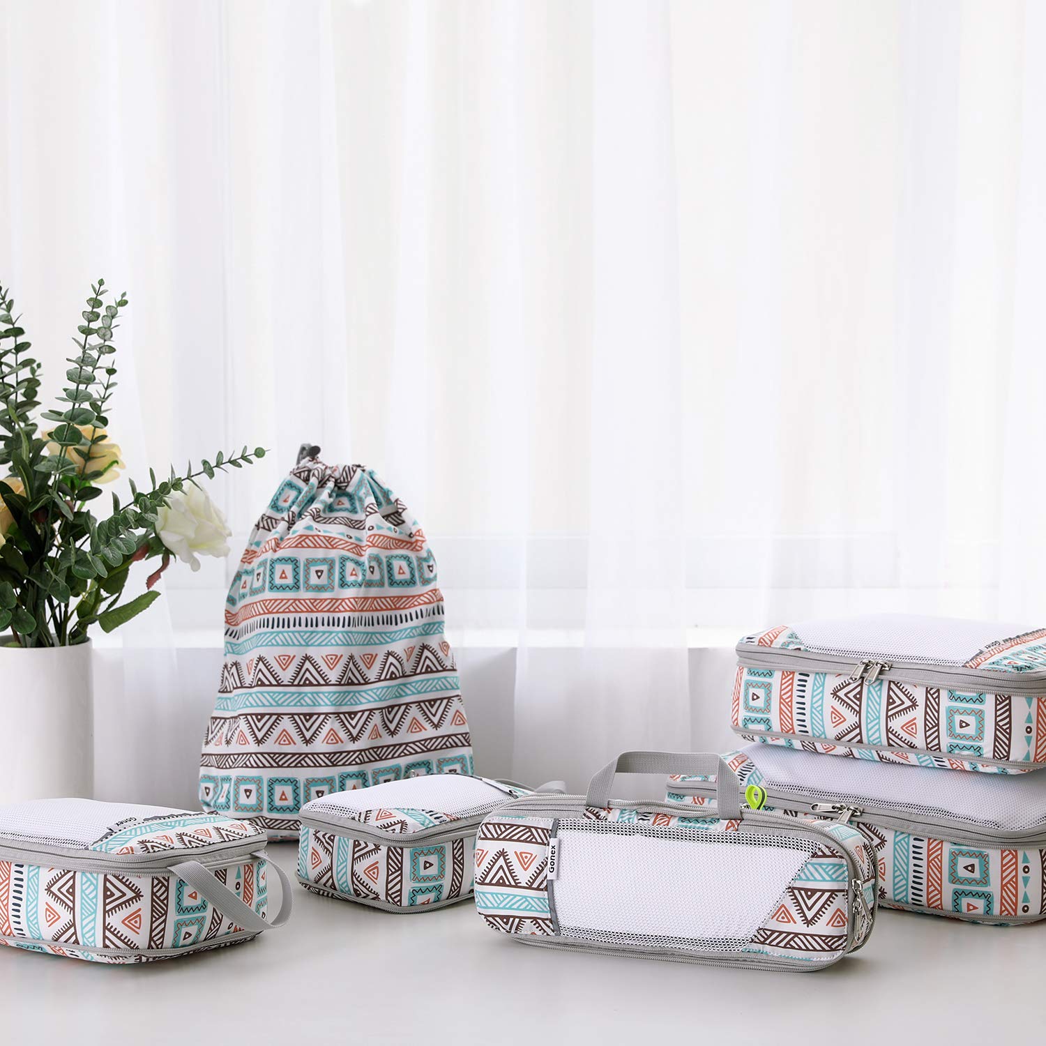 gonex-boho-compression-packing-cubes-6-piece-multi-size-travel-organizer-set-wit image 5