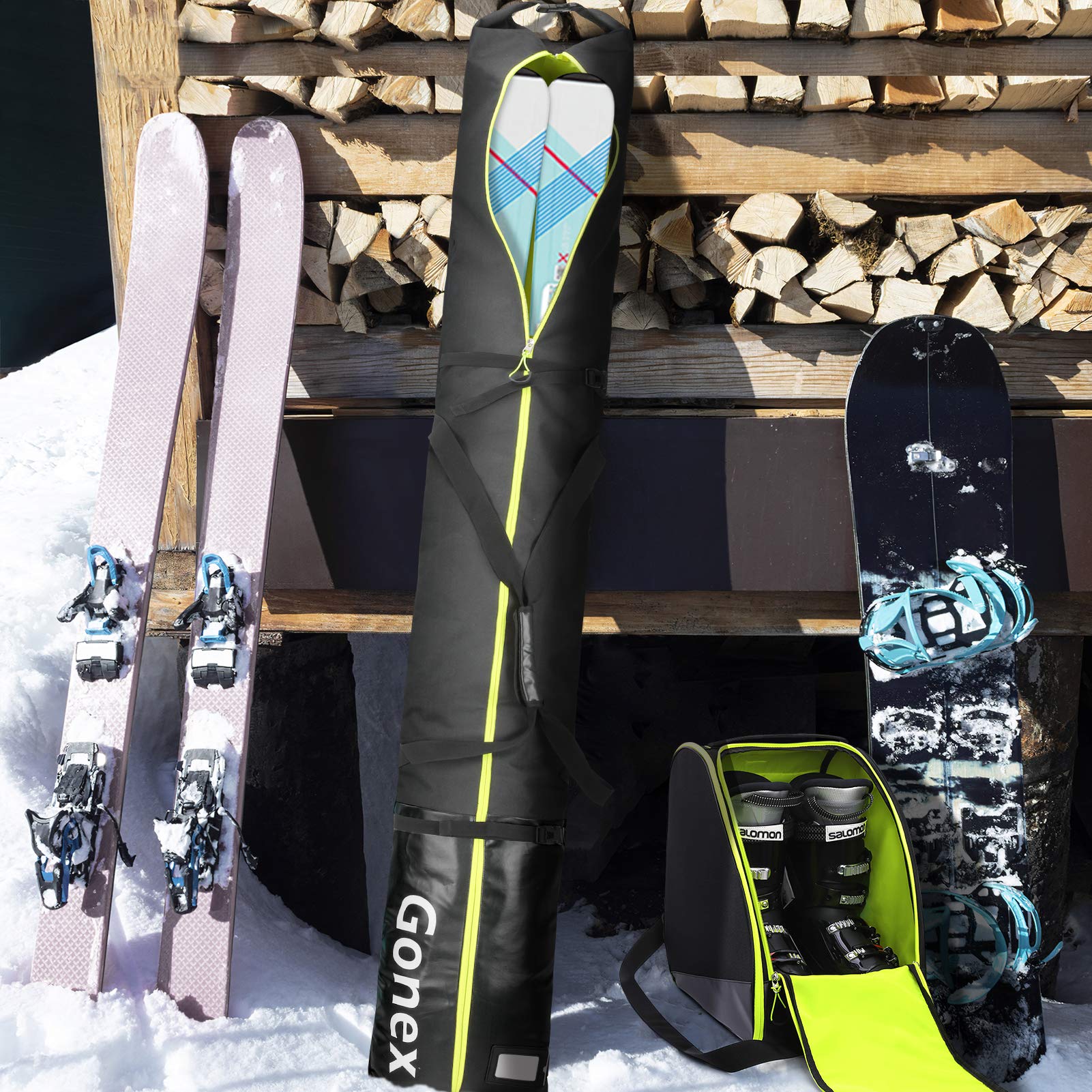 gonex-padded-ski-bag-and-boot-bag-combo-adjustable-ski-bag-up-to-200cm-water-res image 2