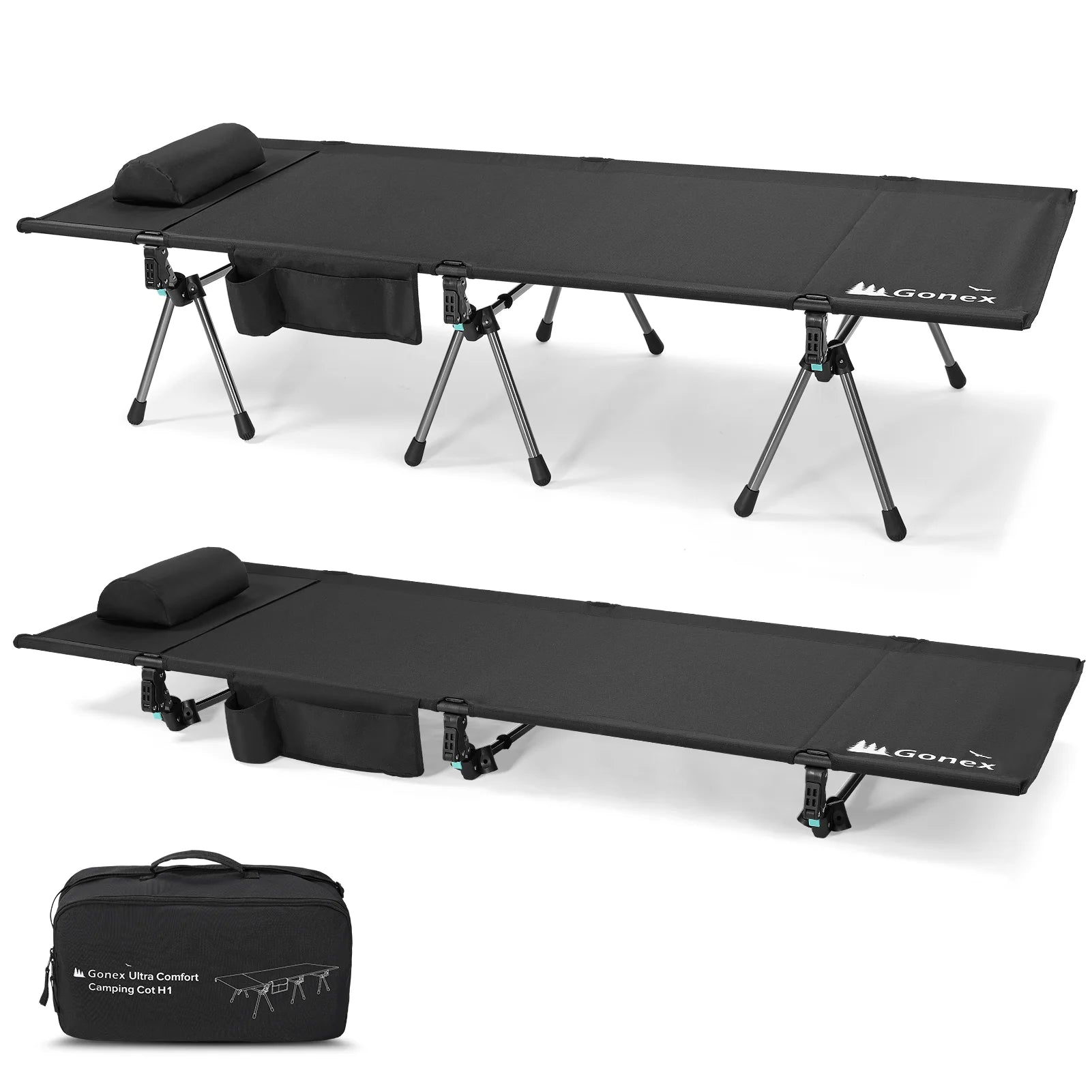 gonex-2-in-1-ultralight-folding-camping-cot-with-leg-extenders-7075-aluminum-350 image 1