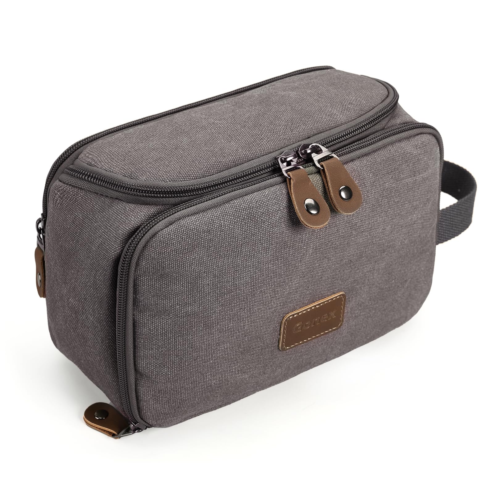 gonex-travel-toiletry-bag-for-men-water-resistant-canvas-dopp-kit-with-leather-z image 2