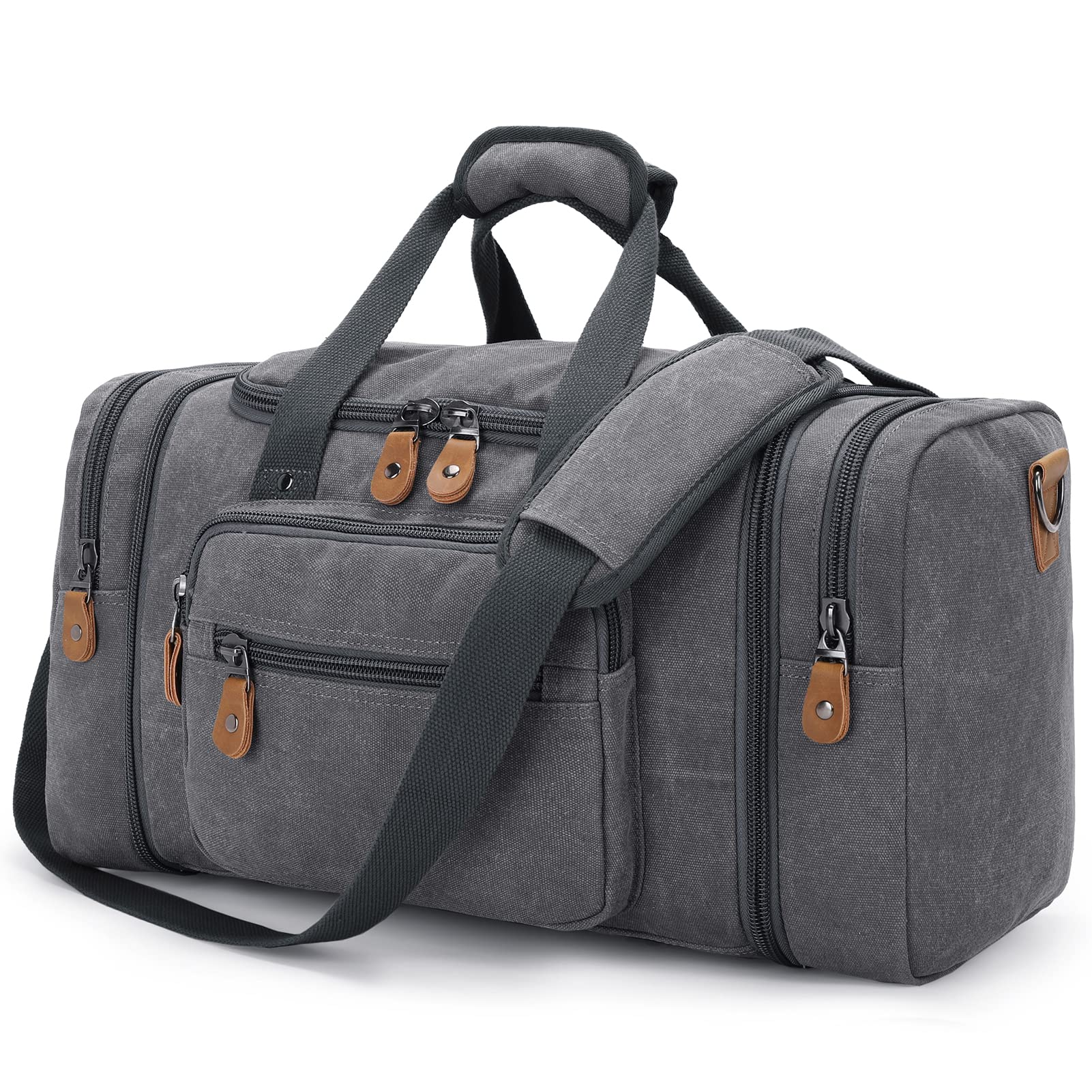 gonex-60l-canvas-duffle-bag-expandable-weekender-with-bronze-hardware image 2
