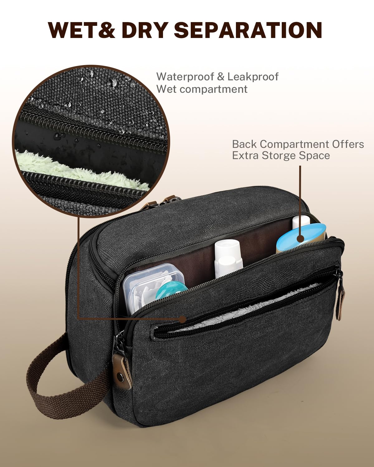 gonex-travel-toiletry-bag-for-men-water-resistant-canvas-dopp-kit-with-leather-z image 6