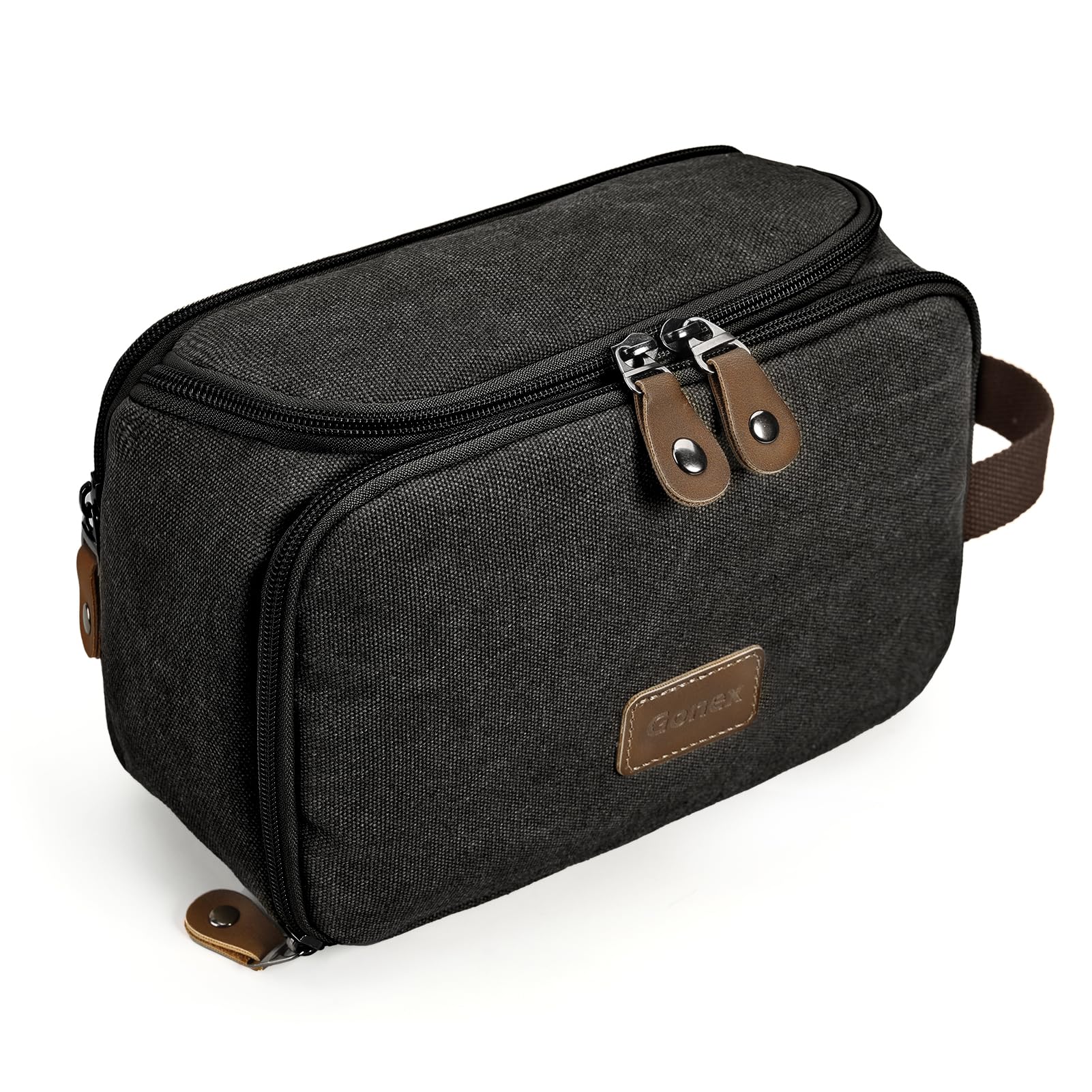 gonex-travel-toiletry-bag-for-men-water-resistant-canvas-dopp-kit-with-leather-z image 1
