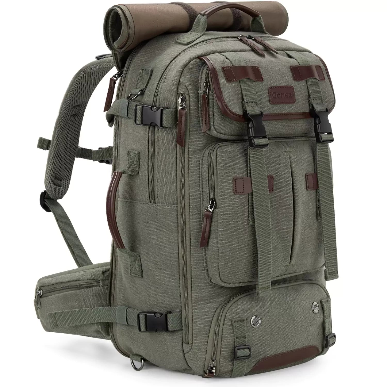 gonex-vintage-canvas-backpack-3-in-1-convertible-travel-bag-expandable-40l-to-45 image 3