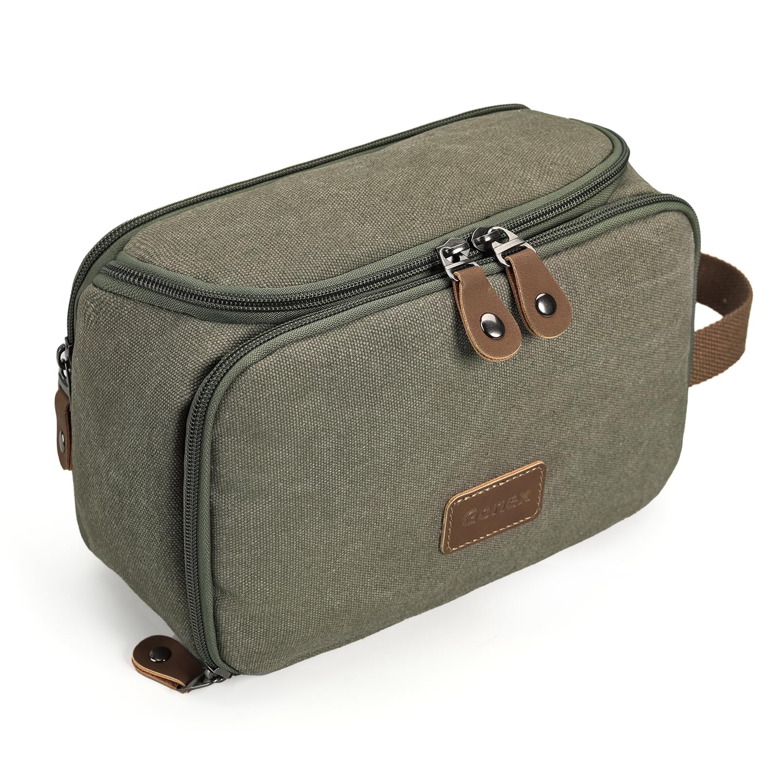 gonex-travel-toiletry-bag-for-men-water-resistant-canvas-dopp-kit-with-leather-z image 3