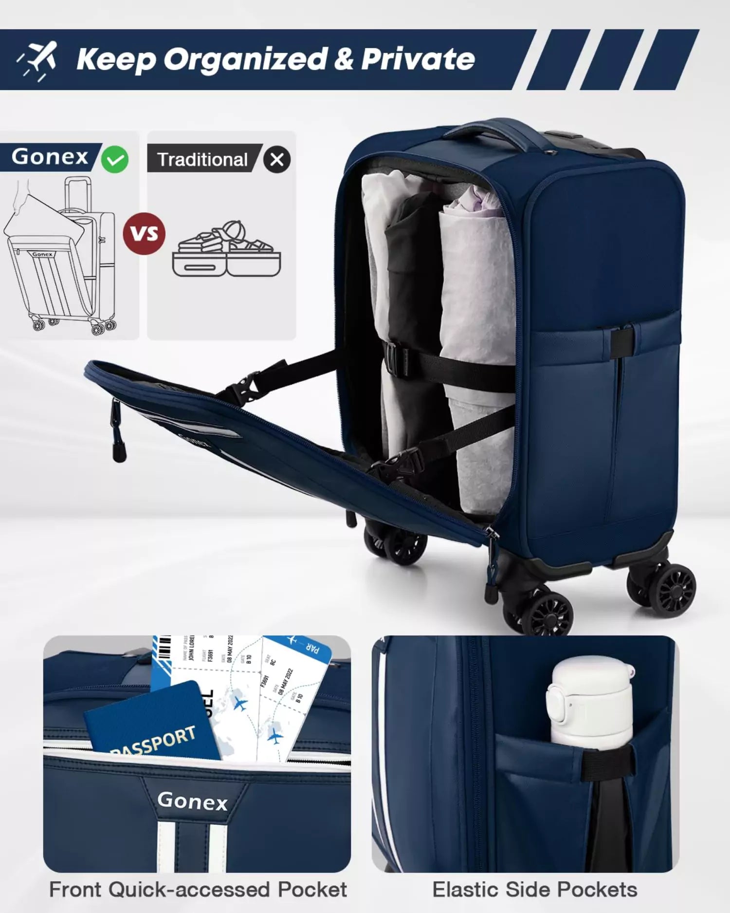 gonex-16-inch-rolling-spinner-underseat-carry-on-suitcase-waterproof-pvc-busines image 6