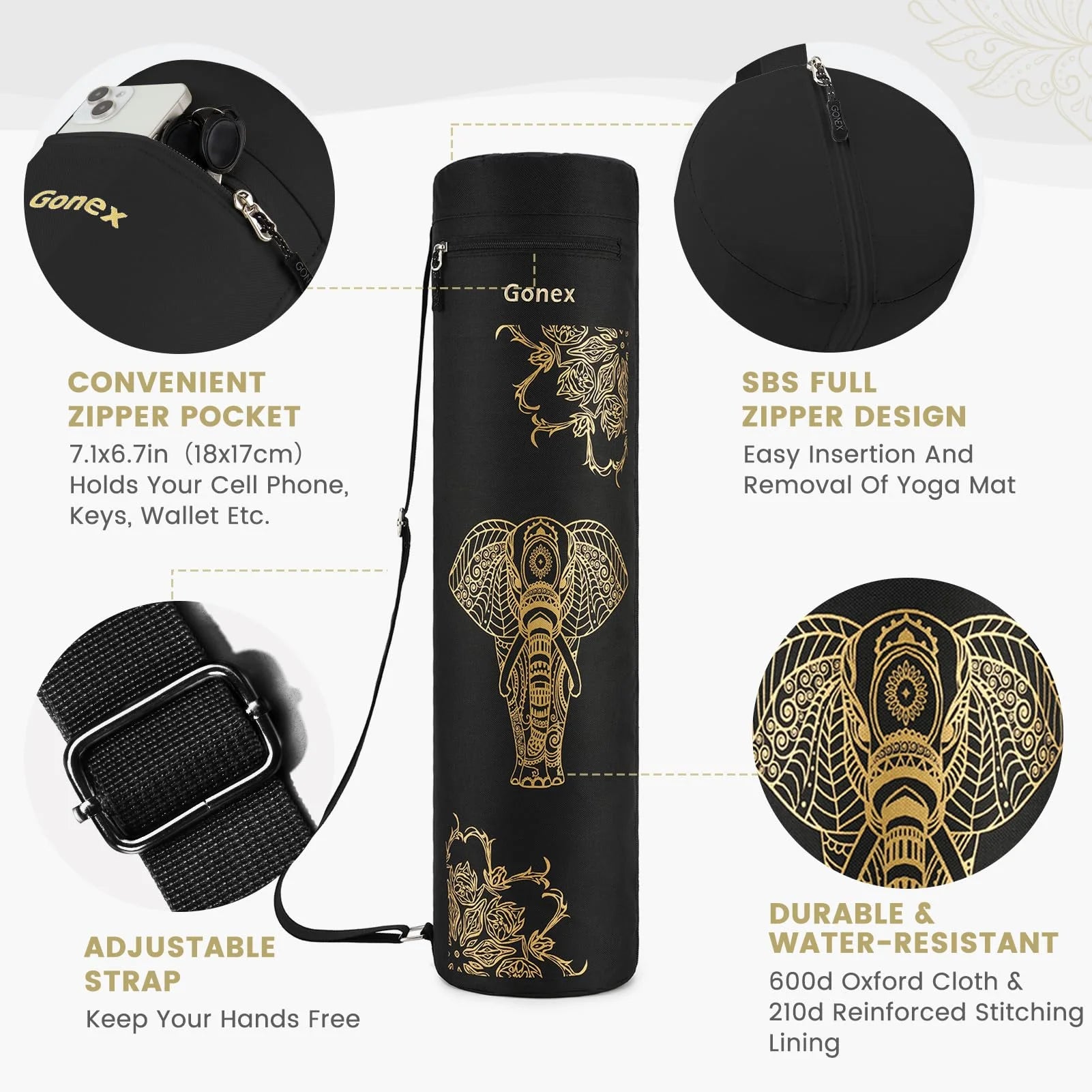 gonex-yoga-mat-bag-elephant-print-water-resistant-600d-oxford-carrier-with-sbs-z image 3