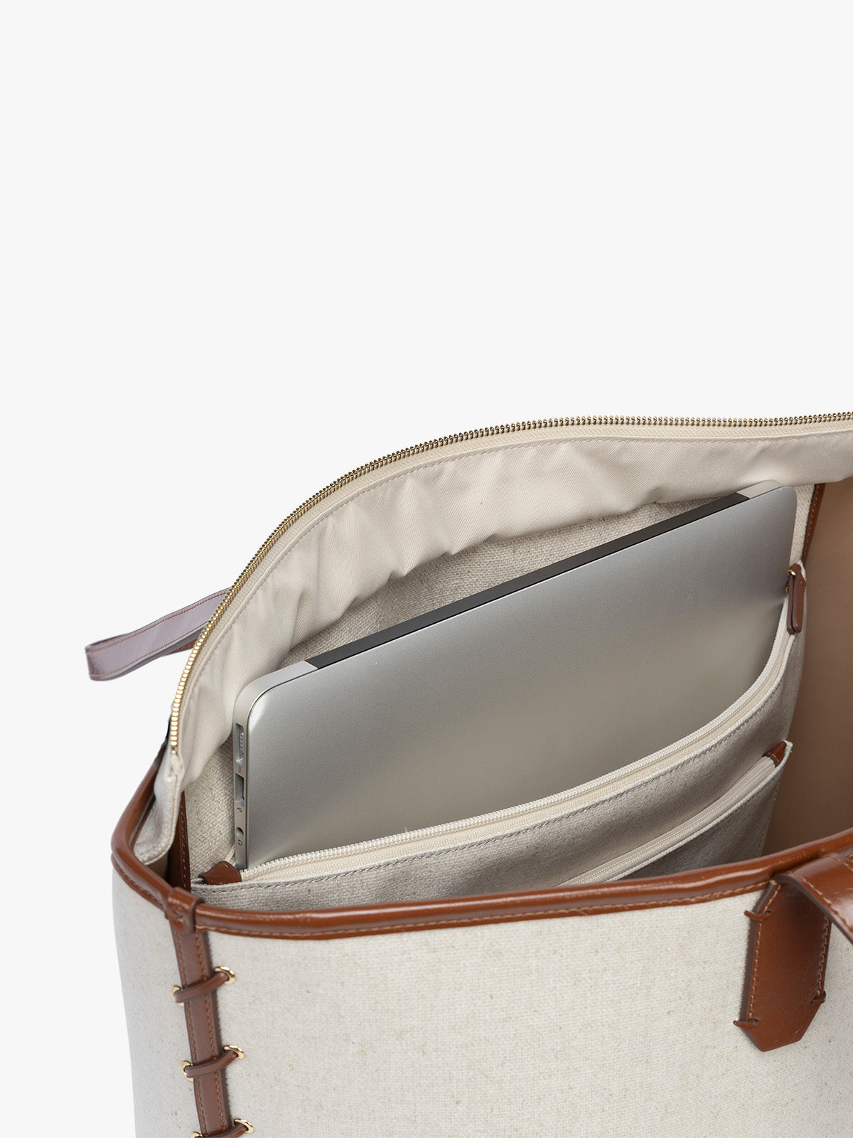 calpak-colette-15-canvas-laptop-tote-with-padded-sleeve-and-trolley-pass-through image 4