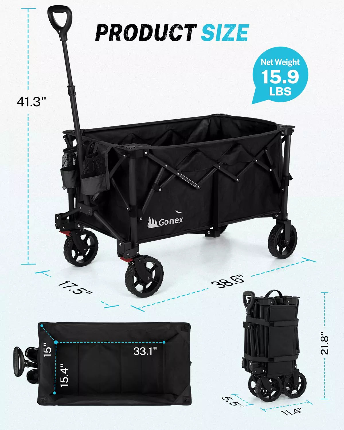 gonex-38-l-collapsible-wagon-cart-360-lbs-capacity-200l-patented-triangle-frame- image 3