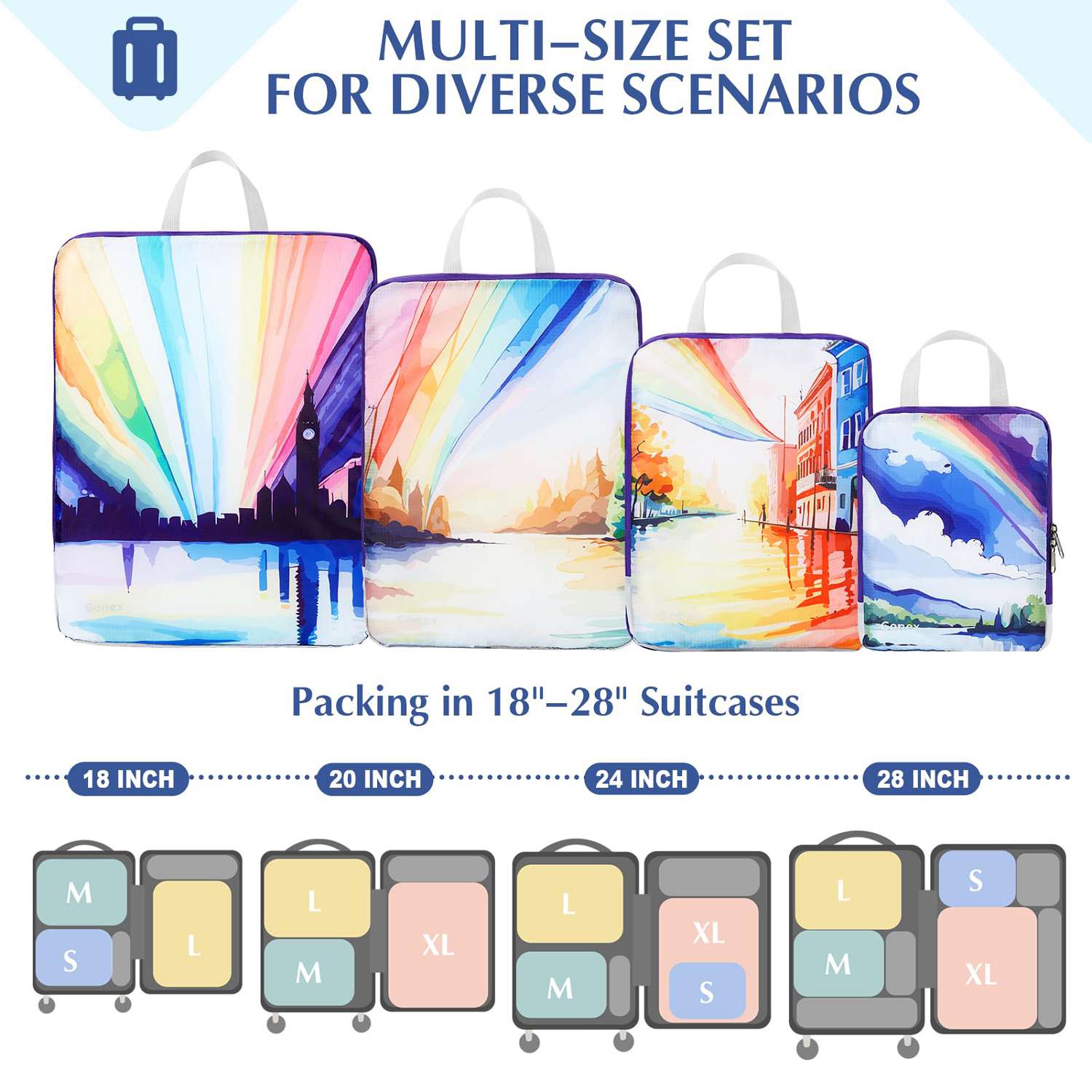 gonex-rainbow-compression-packing-cubes-4-piece-set-double-zip-space-saving-lugg image 3