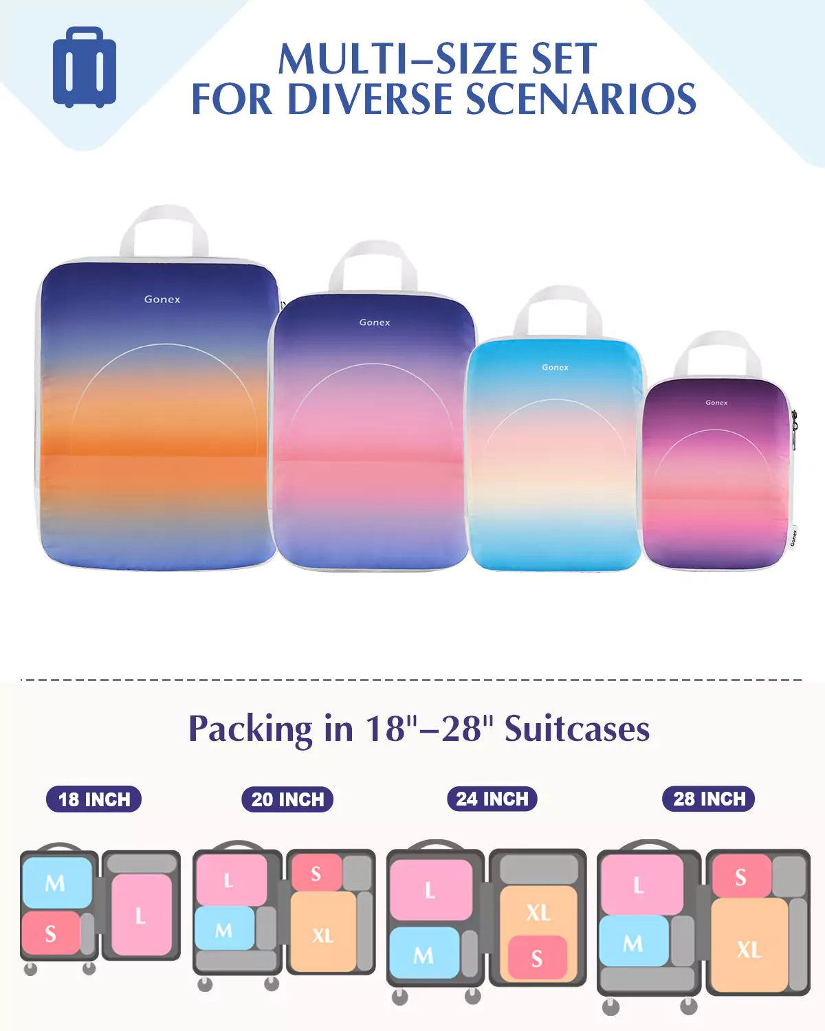 gonex-sunset-gradient-compression-packing-cubes-dual-zipper-space-saving-travel- image 6