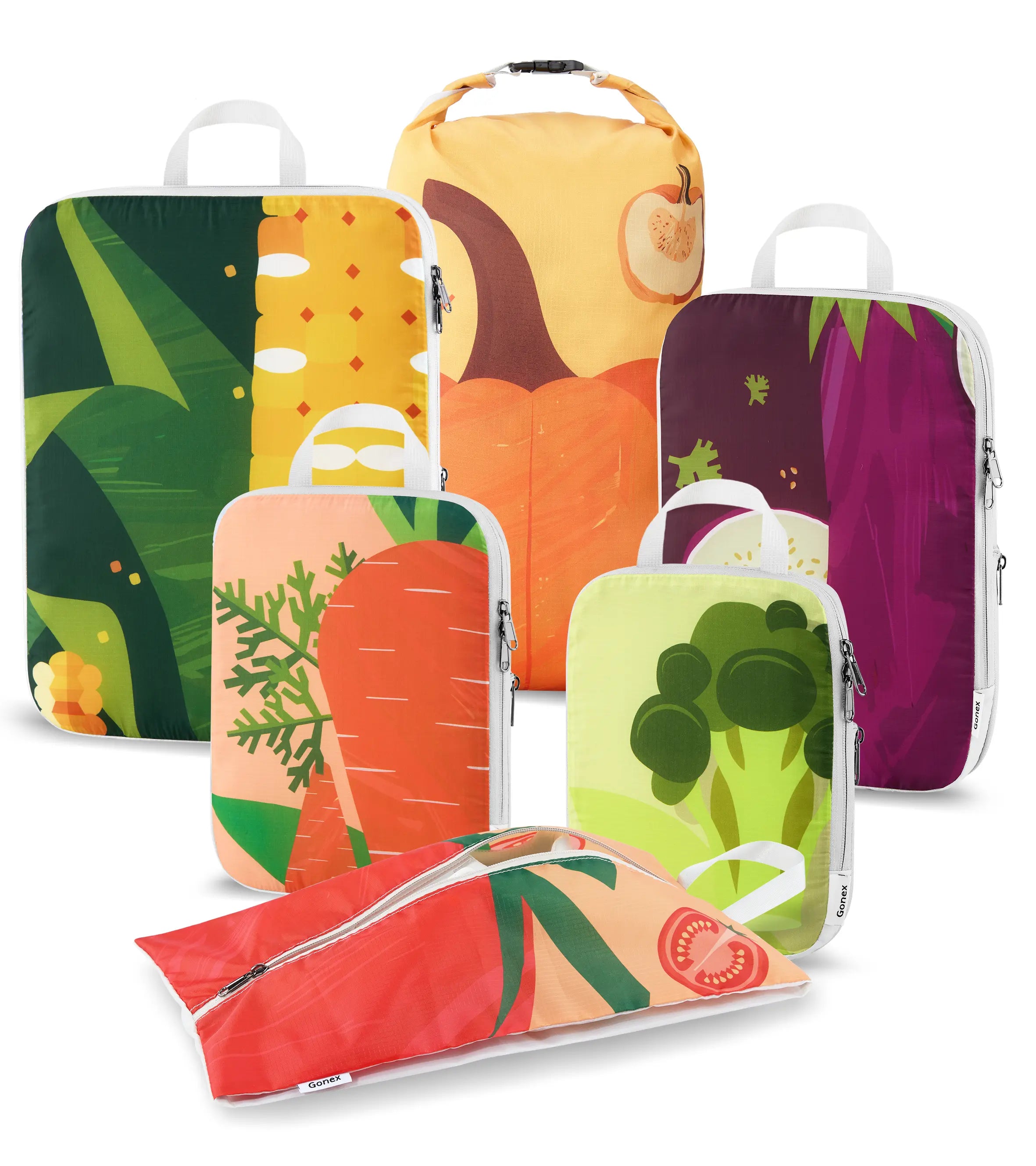 gonex-stylish-veggie-compression-packing-cubes-set-playful-print-double-zipper-o image 1
