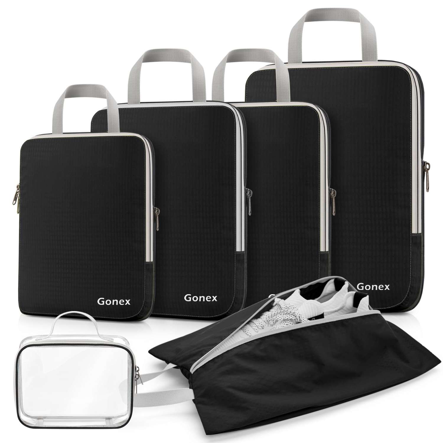 gonex-compression-packing-cubes-6-piece-set-with-tsa-approved-clear-toiletry-bag image 2