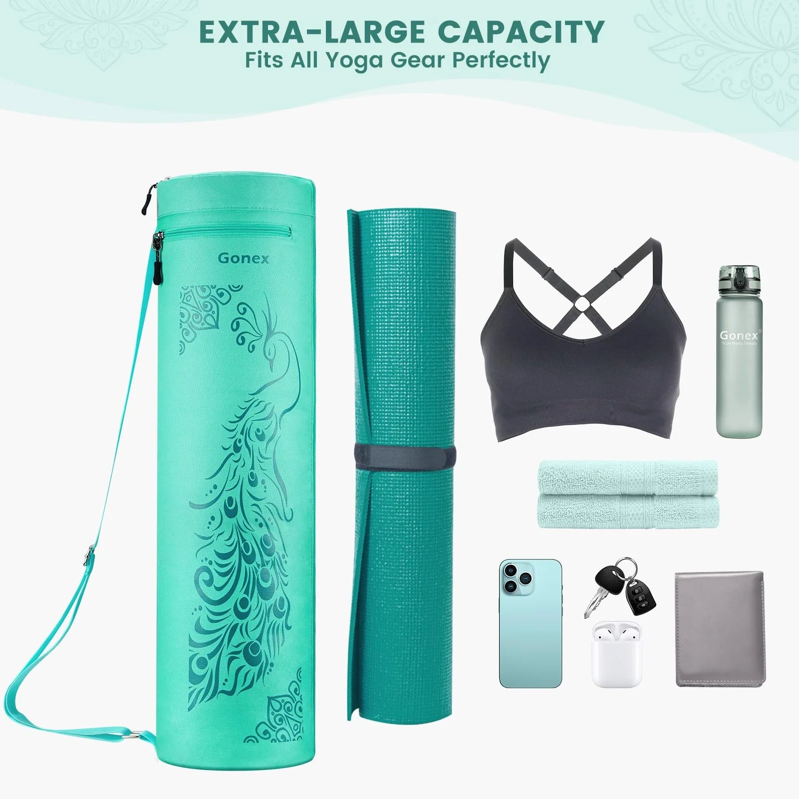 gonex-yoga-mat-bag-with-peacock-pattern-water-resistant-600d-oxford-cloth-carrie image 3