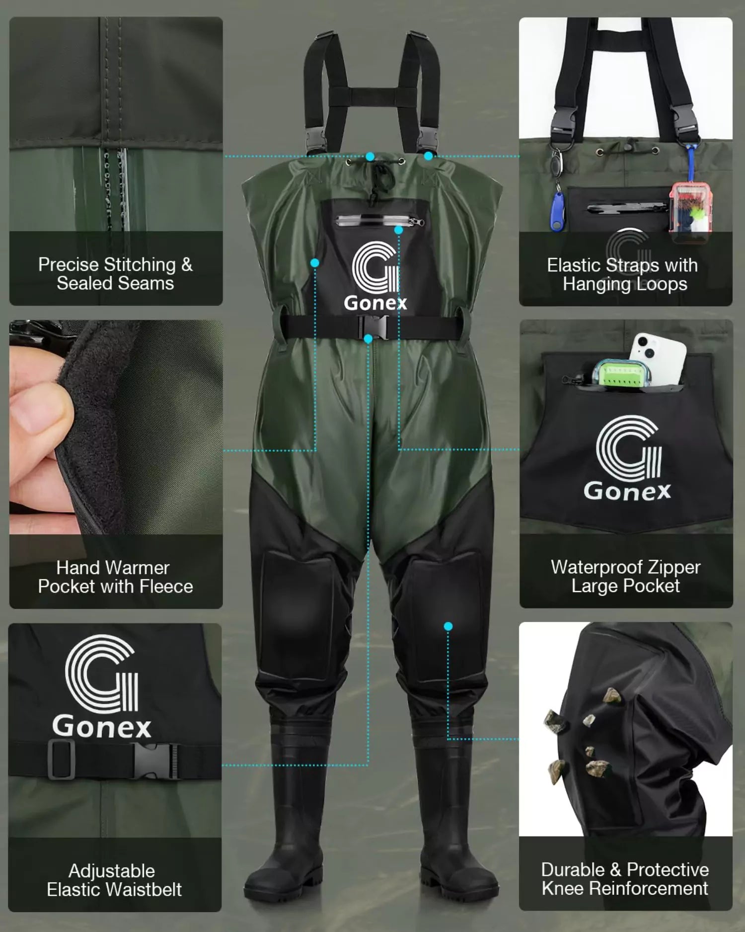 gonex-pvc-chest-wader-with-boot-hanger-lightweight-70d-nylon-waterproof-bootfoot image 2