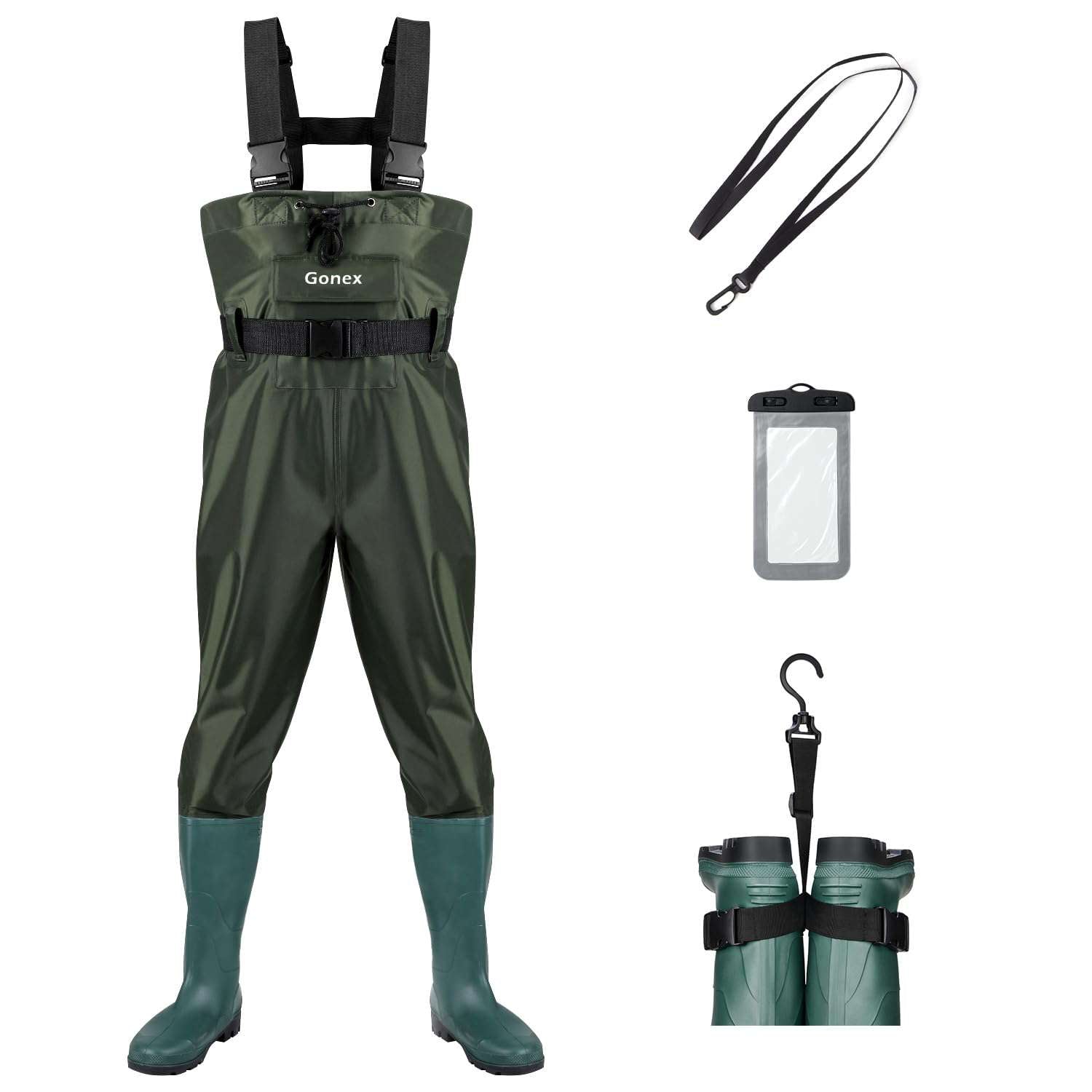 gonex-chest-waders-sizes-9-14-lightweight-70d-nylon-pvc-waterproof-fishing-wader image 1