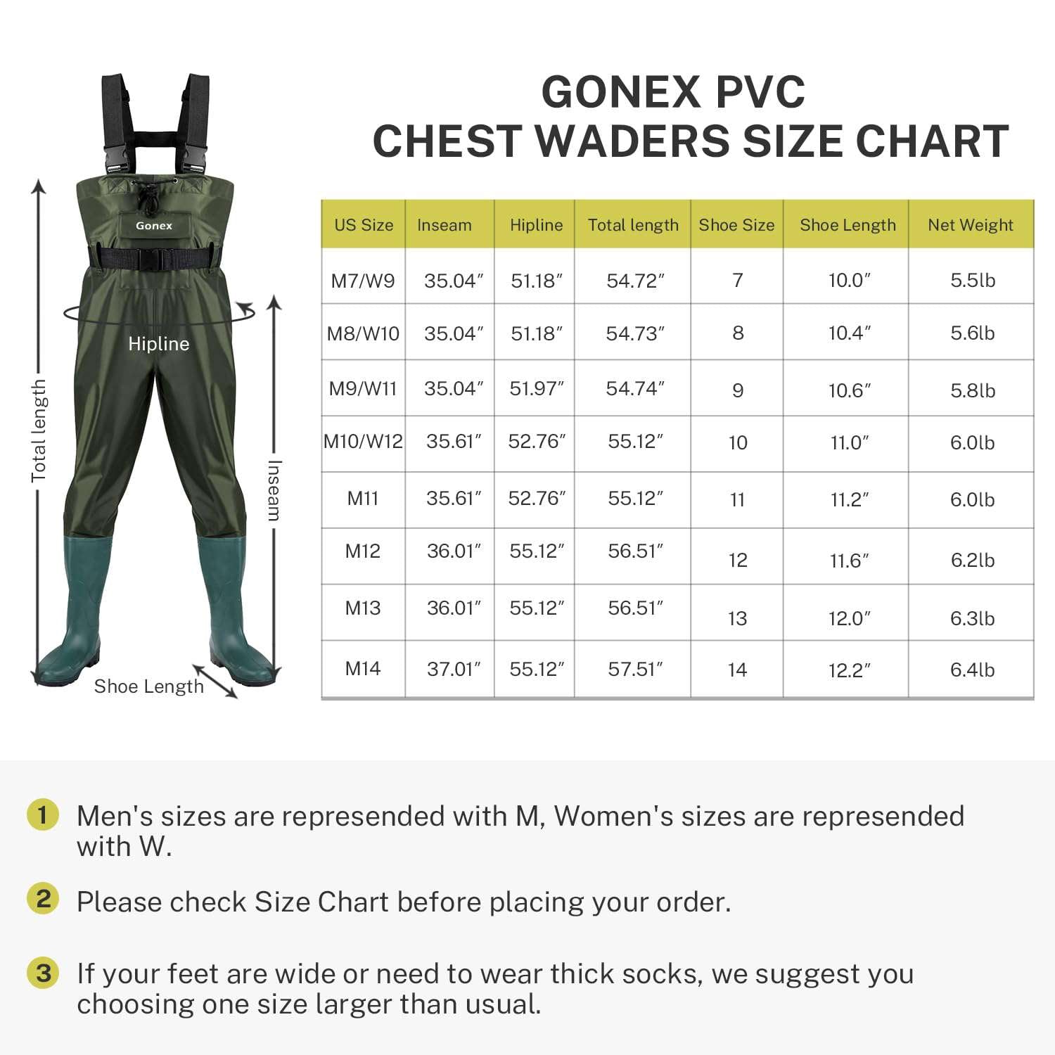 gonex-chest-waders-sizes-9-14-lightweight-70d-nylon-pvc-waterproof-fishing-wader image 4