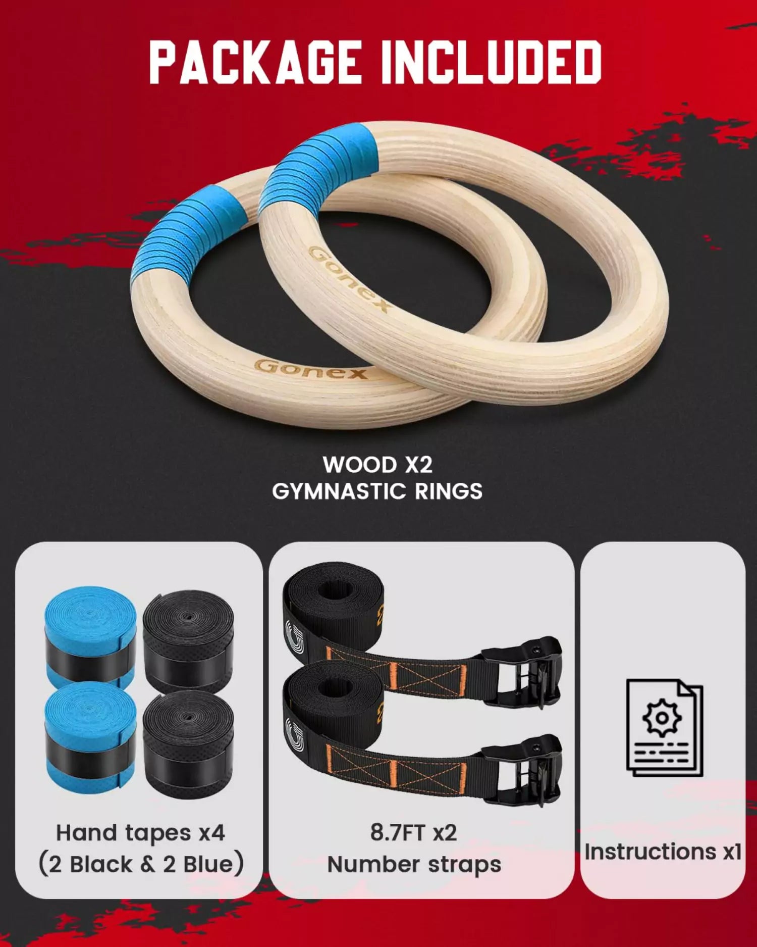 gonex-wooden-gymnastic-rings-for-workouts-exercises-with-precision-numbered-stra image 5