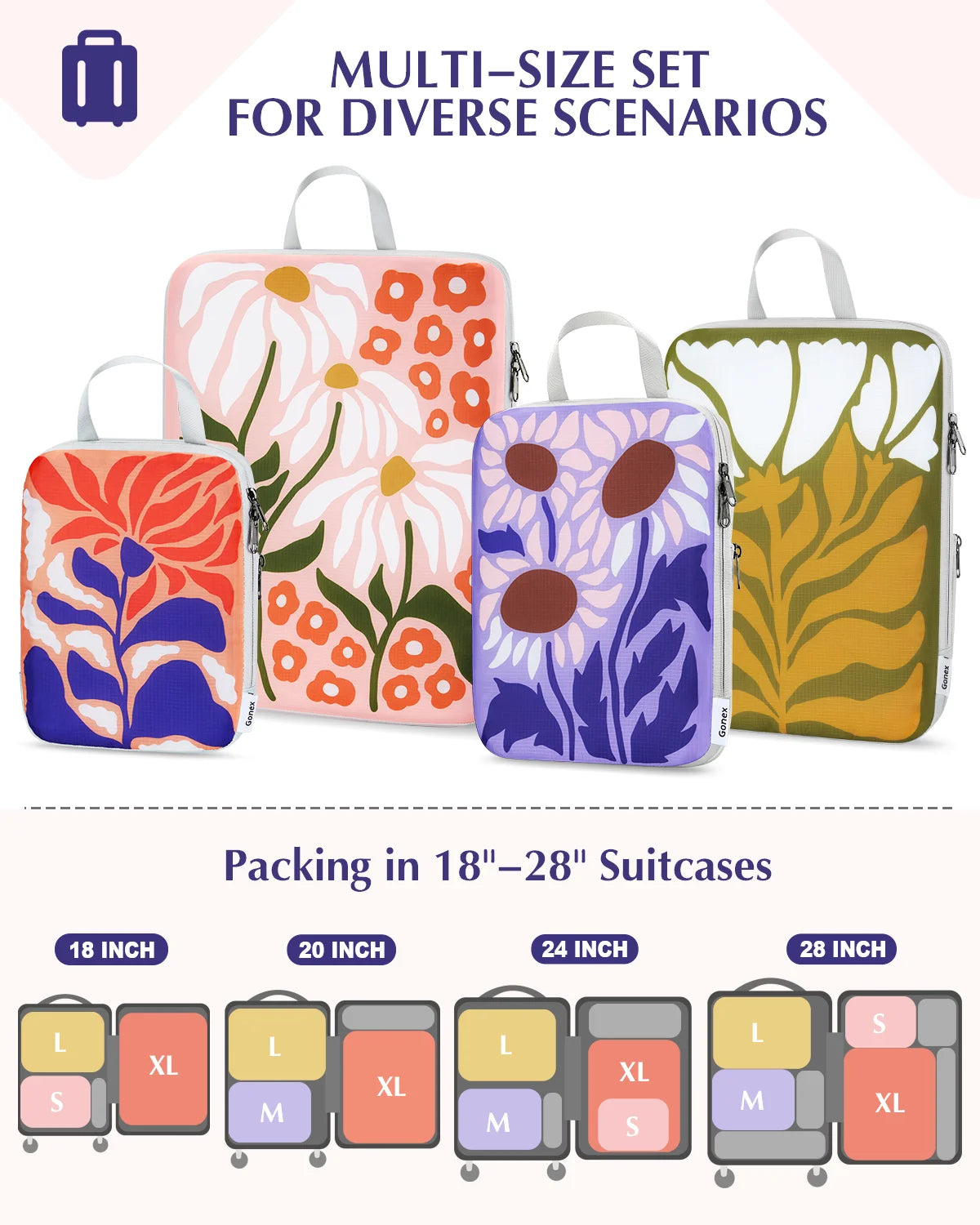 gonex-floral-compression-packing-cubes-4-piece-set-30-space-saving-water-repelle image 3
