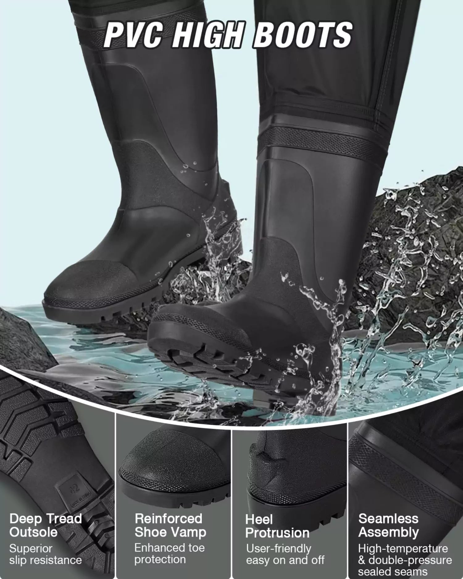 gonex-pvc-chest-wader-with-boot-hanger-lightweight-70d-nylon-waterproof-bootfoot image 4