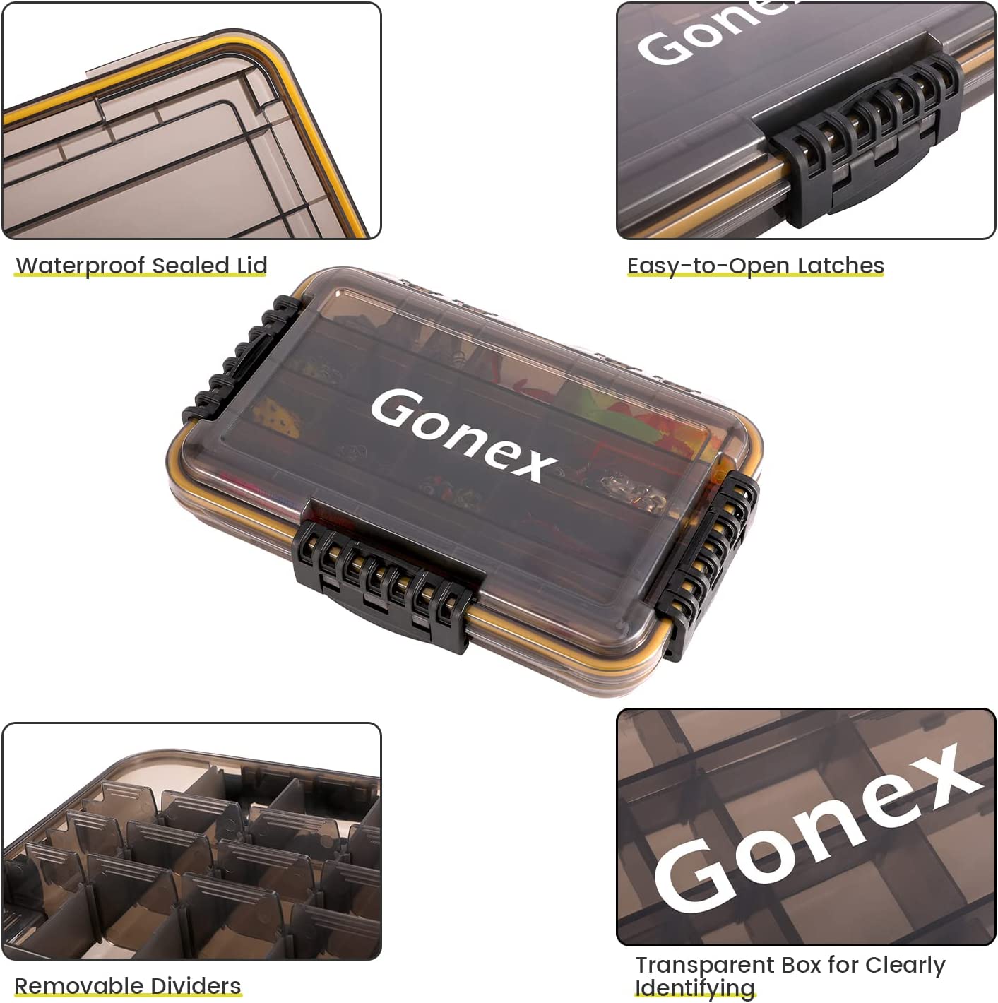 gonex-waterproof-tackle-box-3600-sealed-lid-fishing-tray-storage-with-cam-action image 3