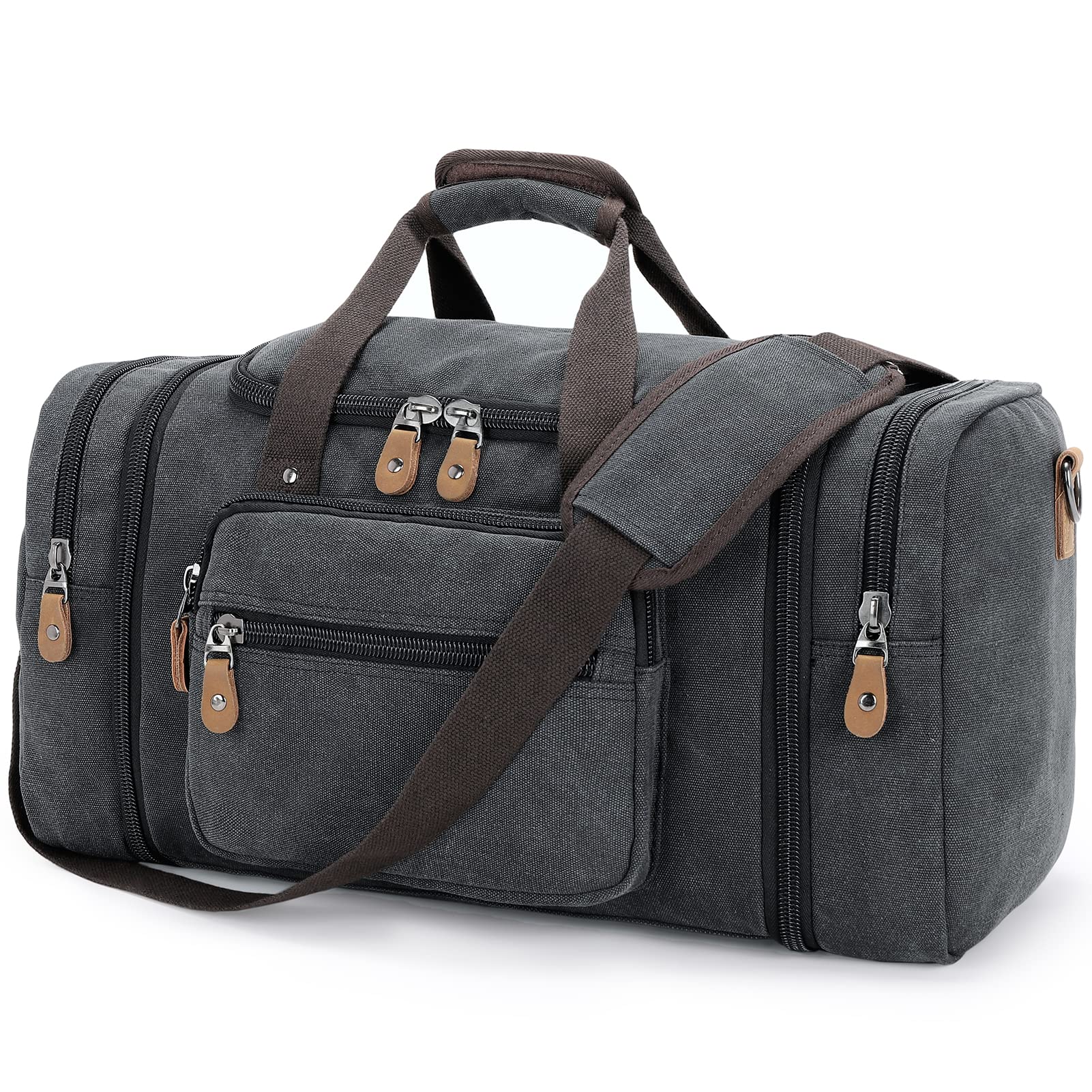 gonex-60l-canvas-duffle-bag-expandable-weekender-with-bronze-hardware image 1
