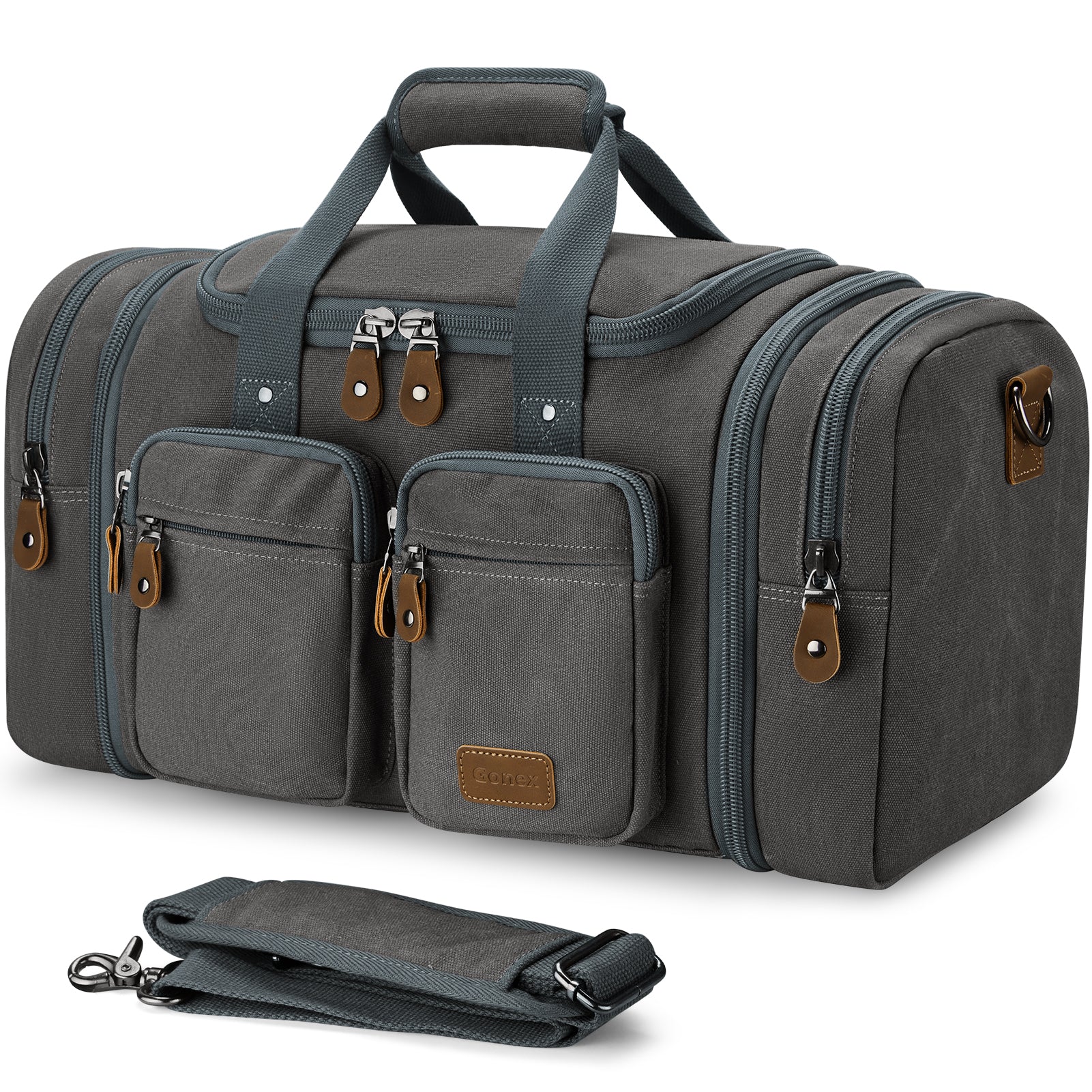 gonex-60l-expandable-canvas-duffle-bag-water-resistant-travel-duffel-with-wet-dr image 3