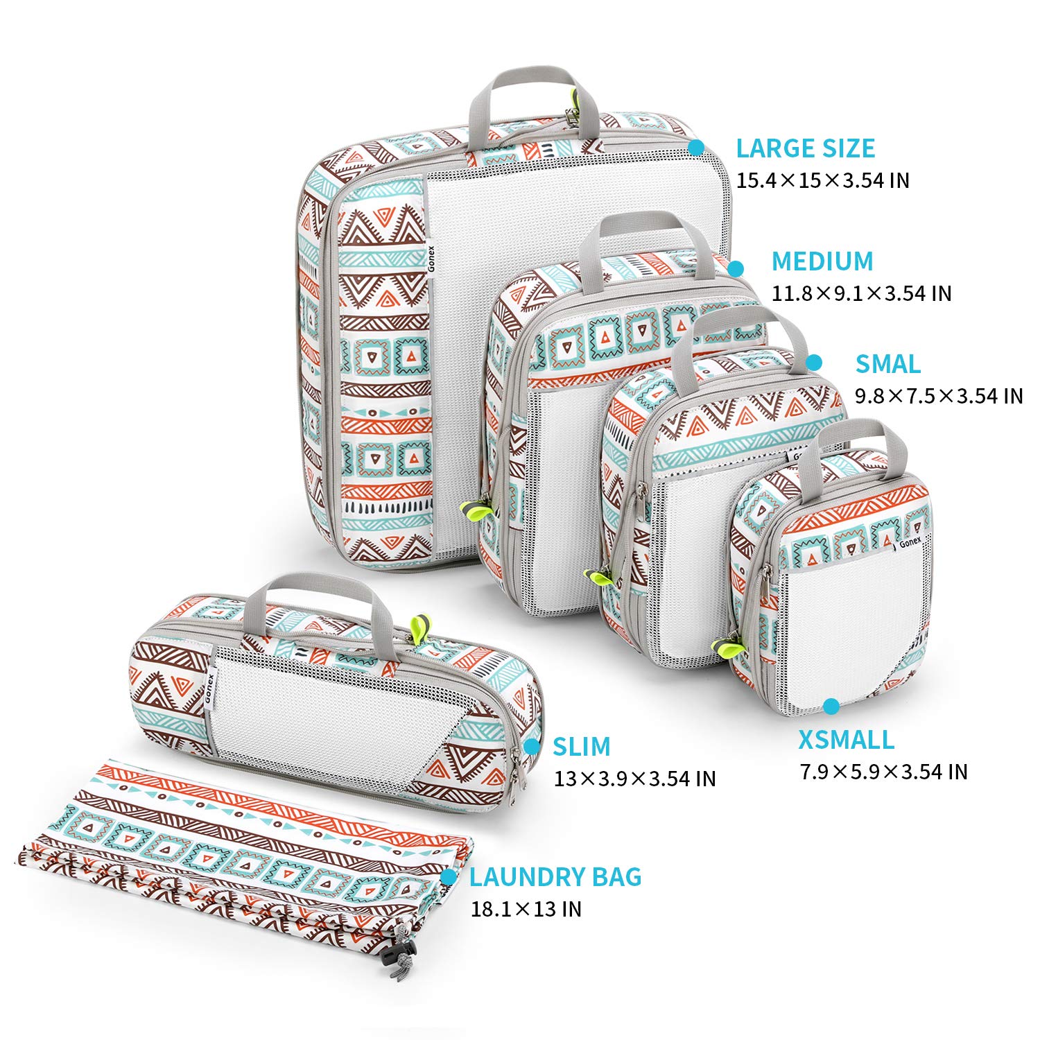 gonex-boho-compression-packing-cubes-6-piece-multi-size-travel-organizer-set-wit image 4