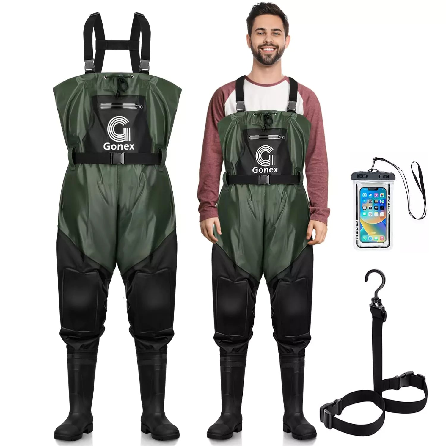 gonex-pvc-chest-wader-with-boot-hanger-lightweight-70d-nylon-waterproof-bootfoot image 1