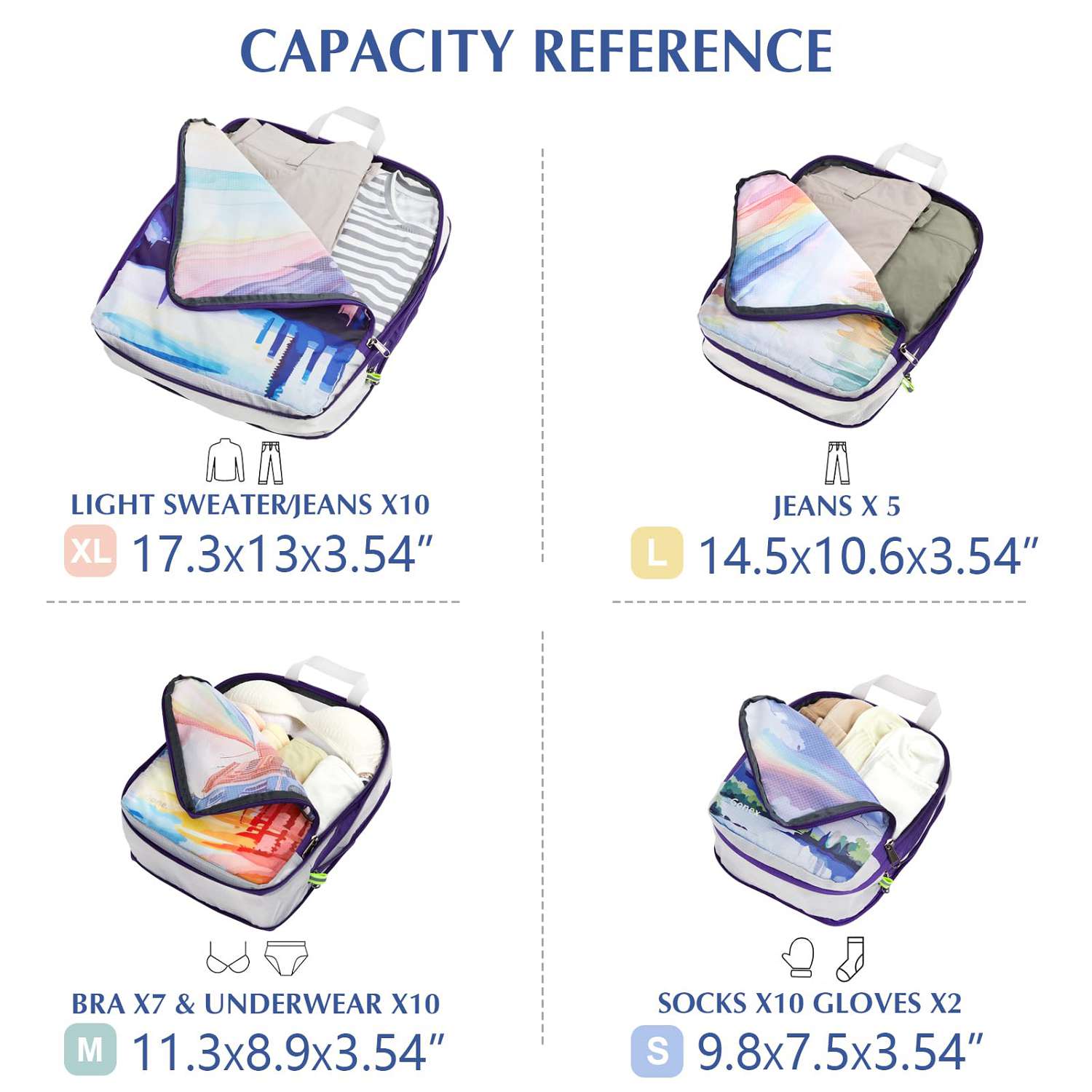 gonex-rainbow-compression-packing-cubes-4-piece-set-double-zip-space-saving-lugg image 4