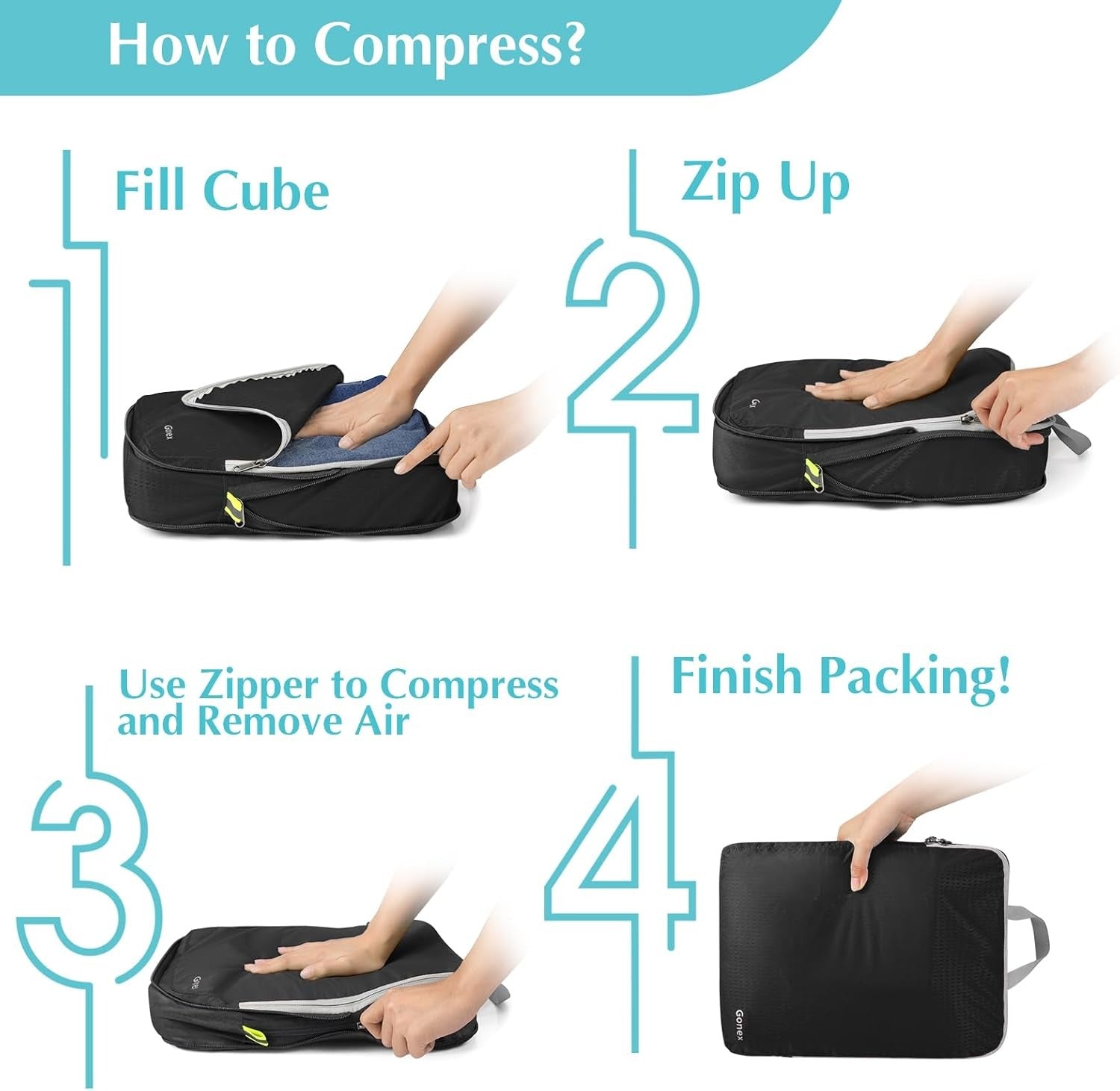 gonex-compression-packing-cubes-set-4pcs-expandable-rip-stop-nylon-luggage-organ image 7