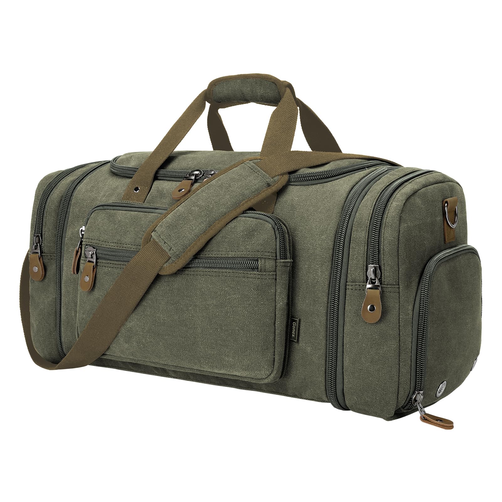 gonex-60l-canvas-duffle-bag-with-shoe-compartment-weekender-travel-duffel-with-l image 3