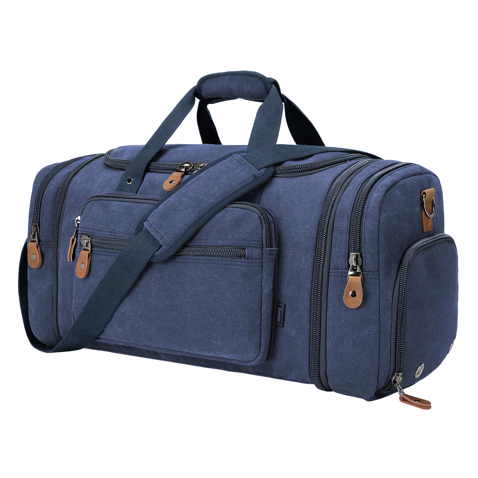 gonex-60l-canvas-duffle-bag-with-shoe-compartment-weekender-travel-duffel-with-l image 4