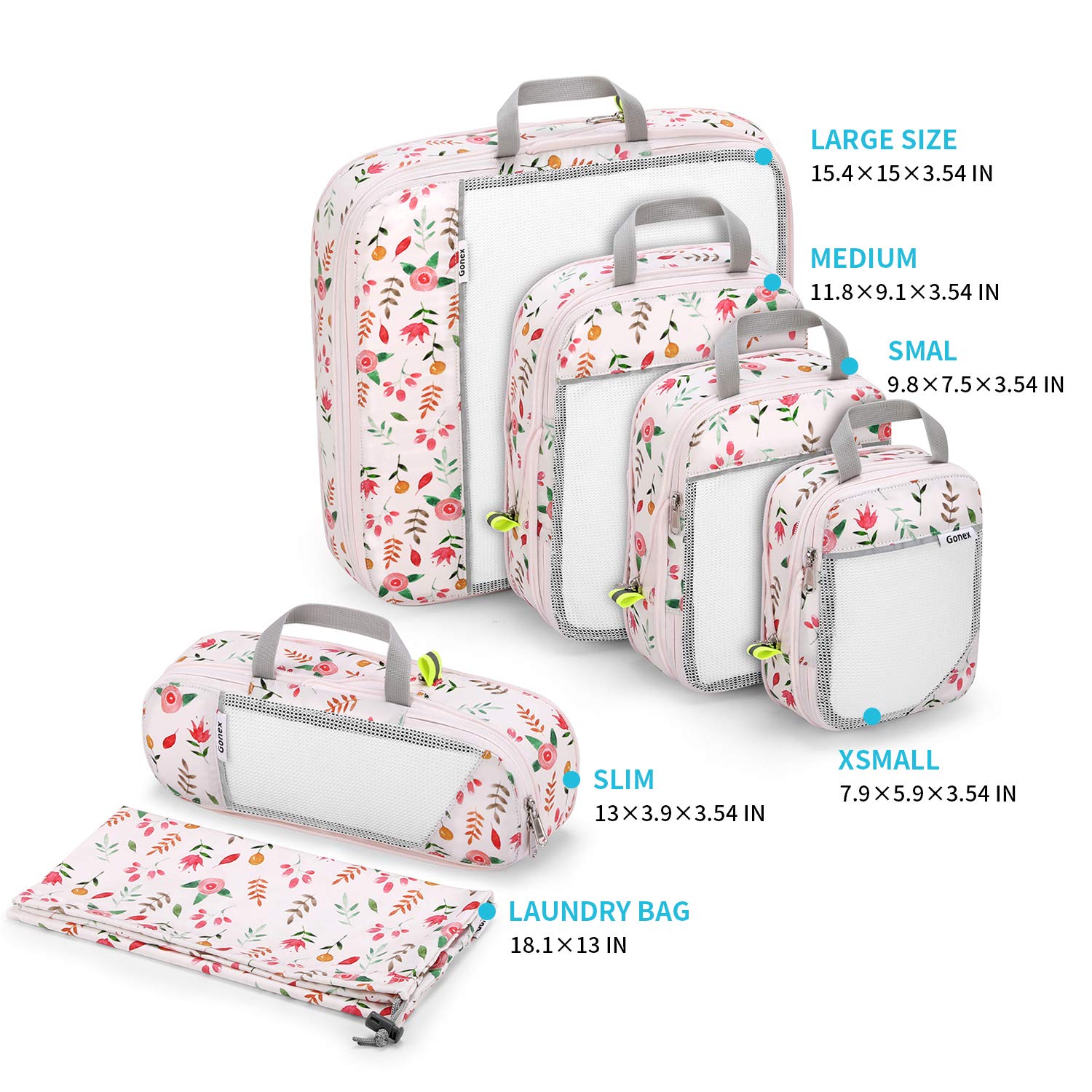 gonex-floral-compression-packing-cubes-6-piece-set-with-laundry-bag-water-repell image 5