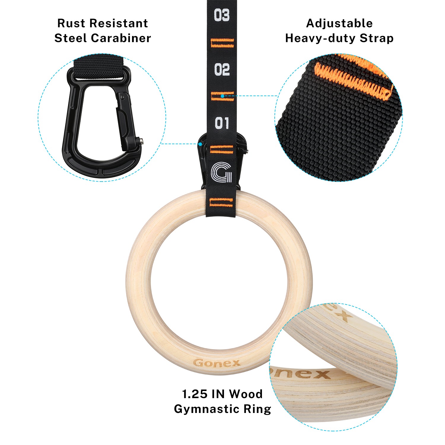 gonex-wooden-gymnastic-rings-with-adjustable-numbered-straps-and-quick-install-c image 4