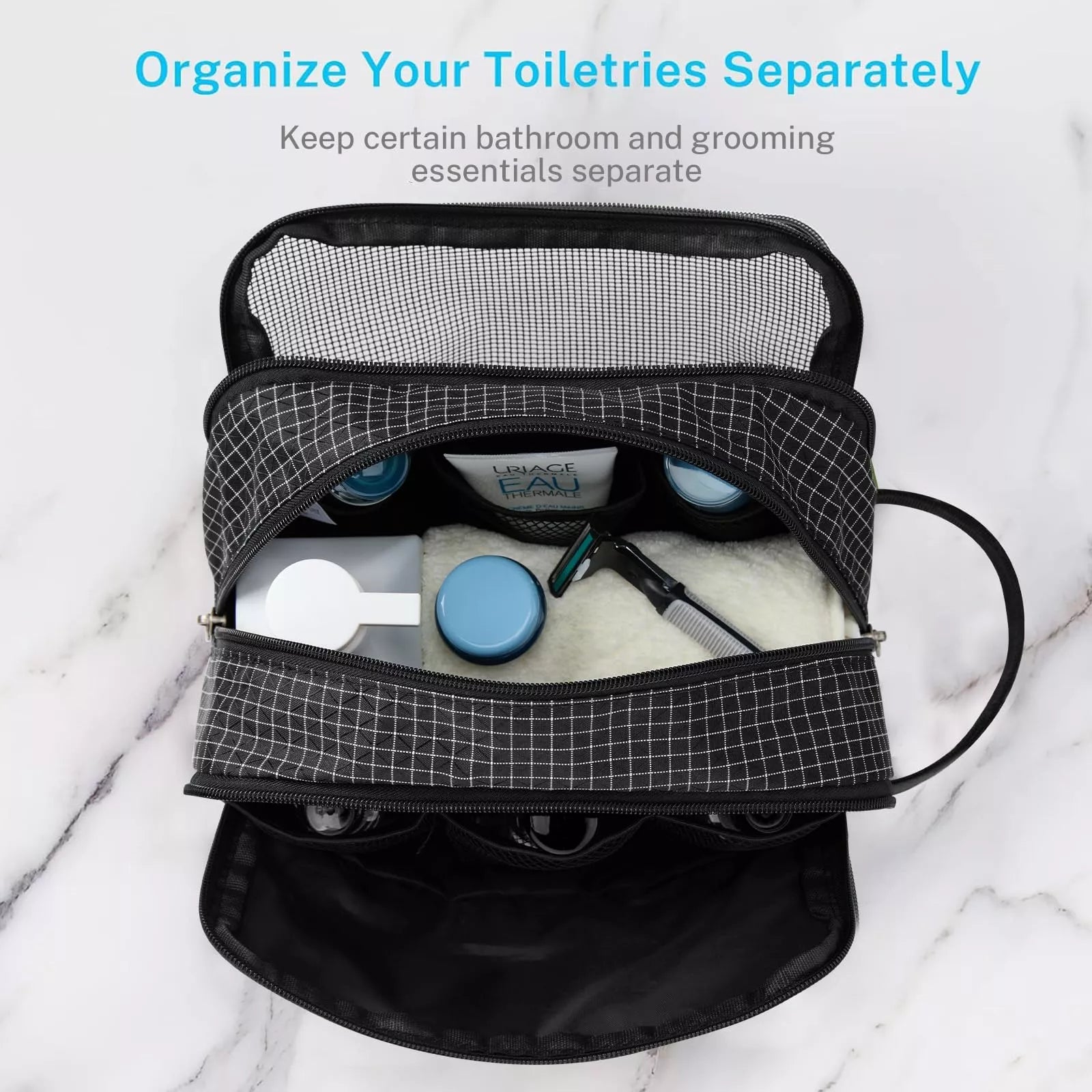 gonex-checkered-travel-toiletry-bag-water-resistant-nylon-dopp-kit-with-breathab image 4
