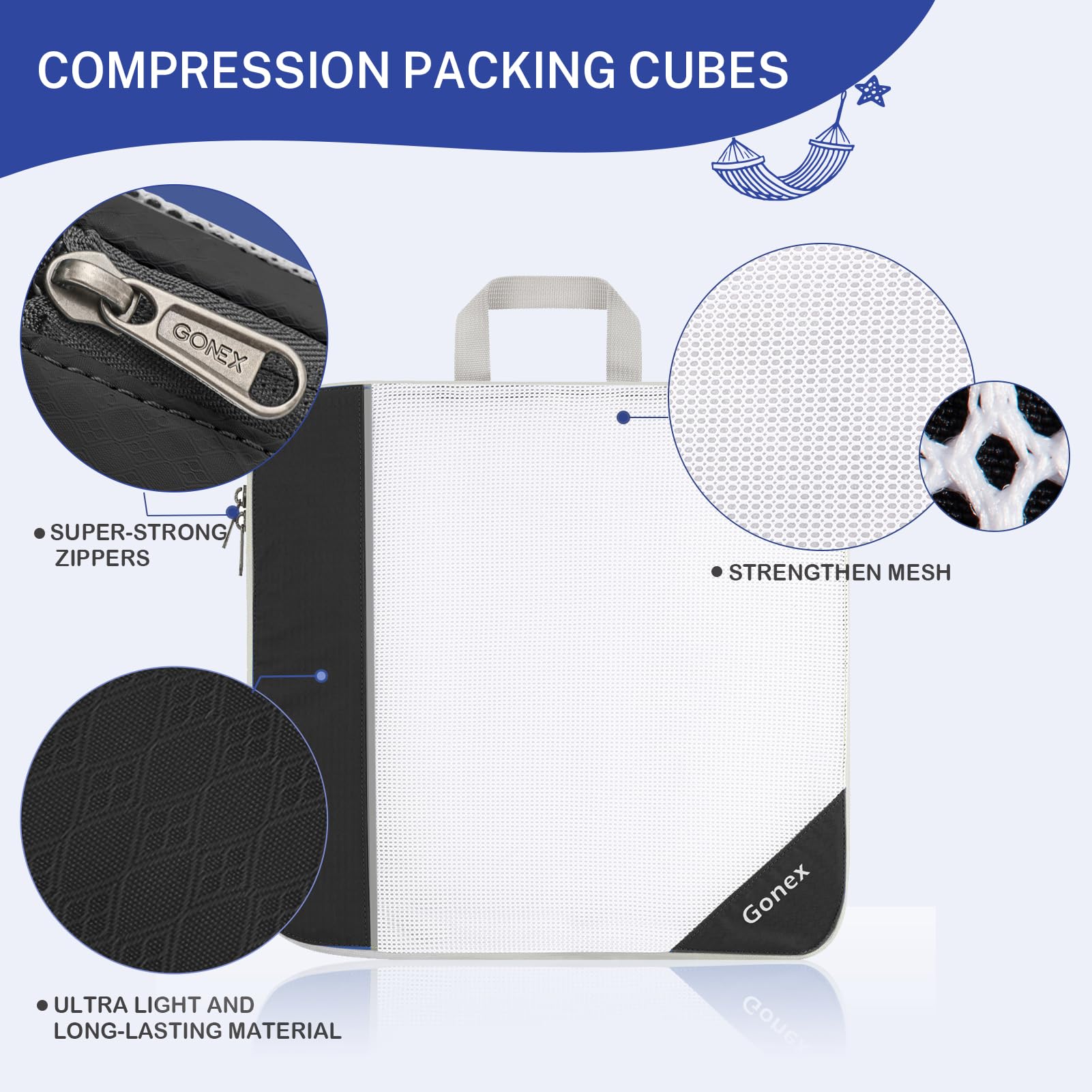 gonex-compressible-packing-cubes-7-pcs-mesh-compression-travel-organizer-set-wit image 3
