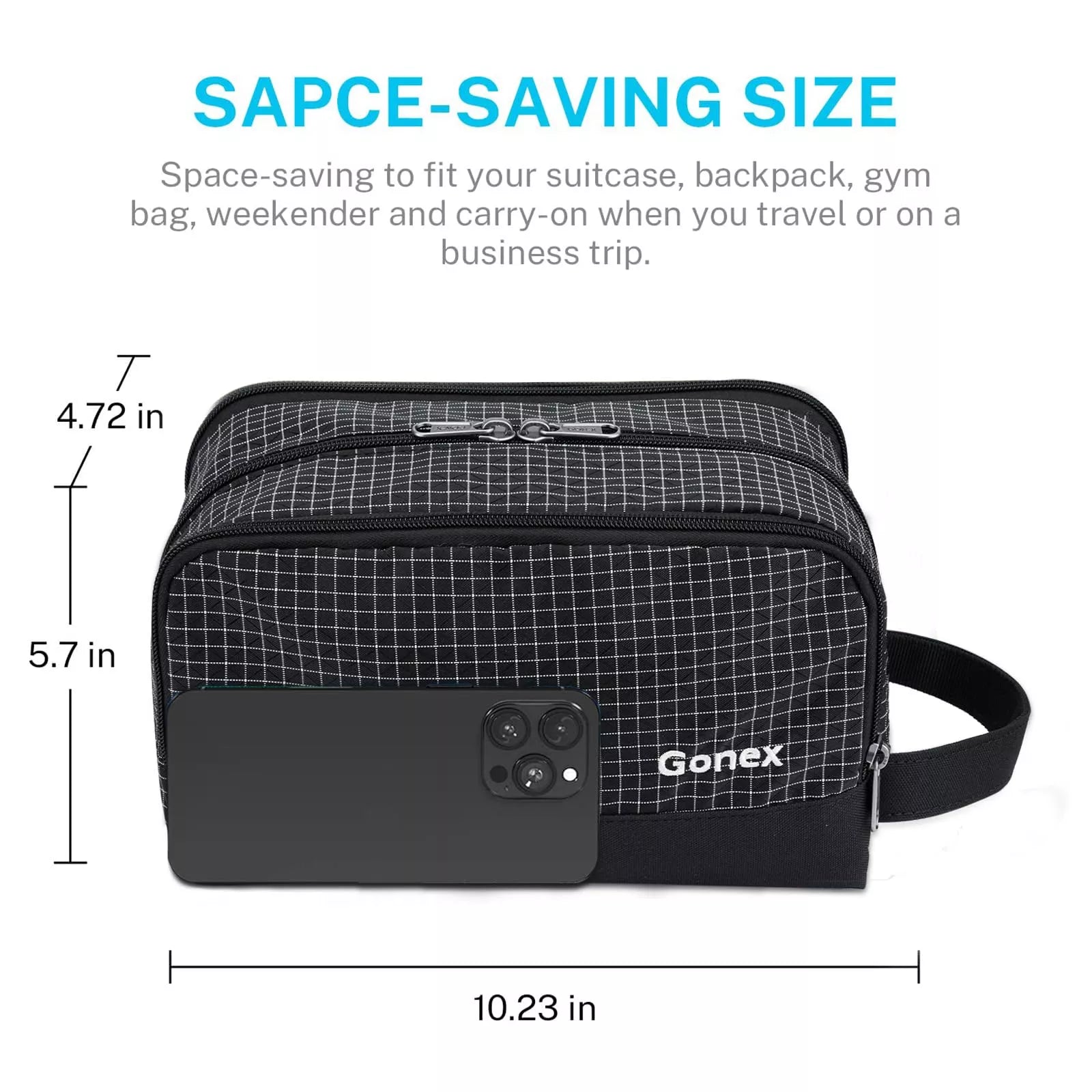 gonex-checkered-travel-toiletry-bag-water-resistant-nylon-dopp-kit-with-breathab image 3
