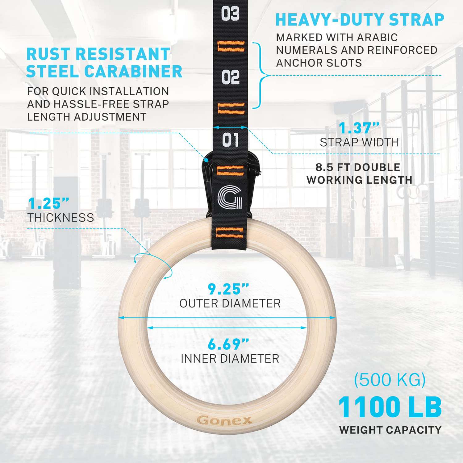 gonex-wooden-gymnastic-rings-with-adjustable-numbered-straps-and-quick-install-c image 2