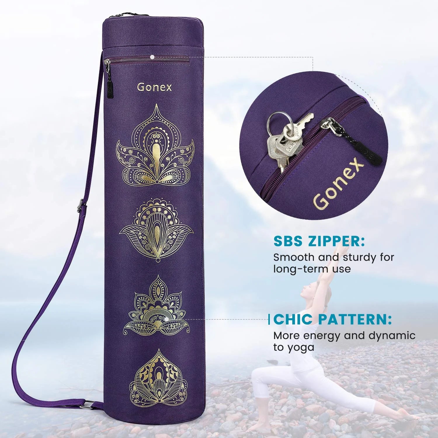 gonex-yoga-mat-bag-paisley-600d-water-resistant-carrier-for-mats-up-to-26-inches image 8