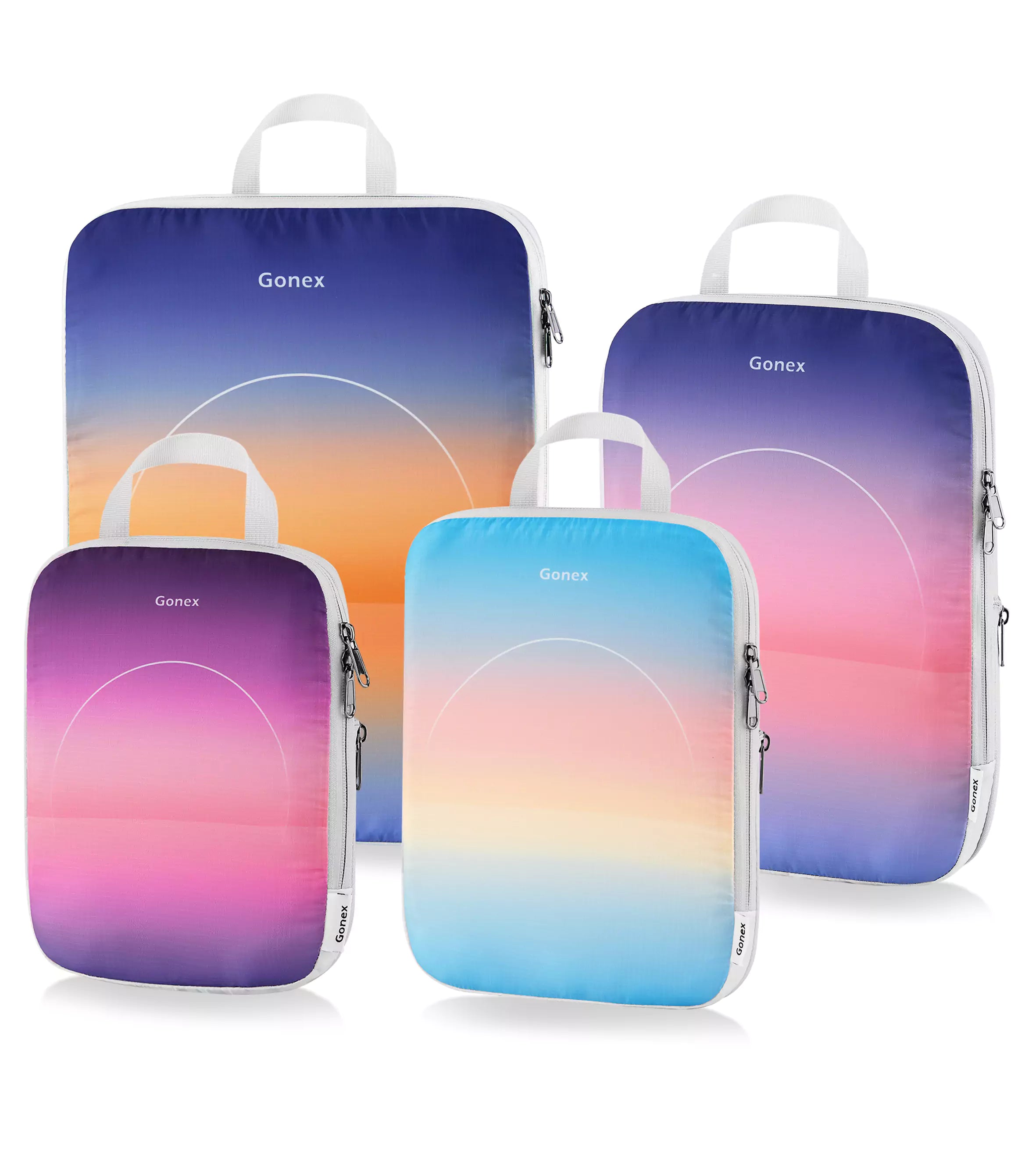 gonex-sunset-gradient-compression-packing-cubes-dual-zipper-space-saving-travel- image 1