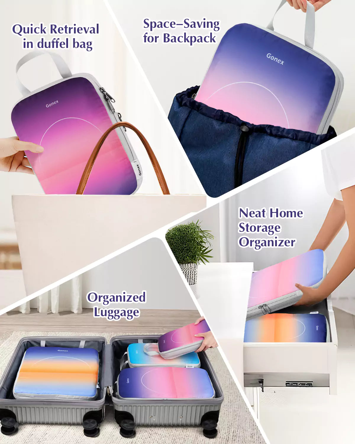 gonex-sunset-gradient-compression-packing-cubes-dual-zipper-space-saving-travel- image 7
