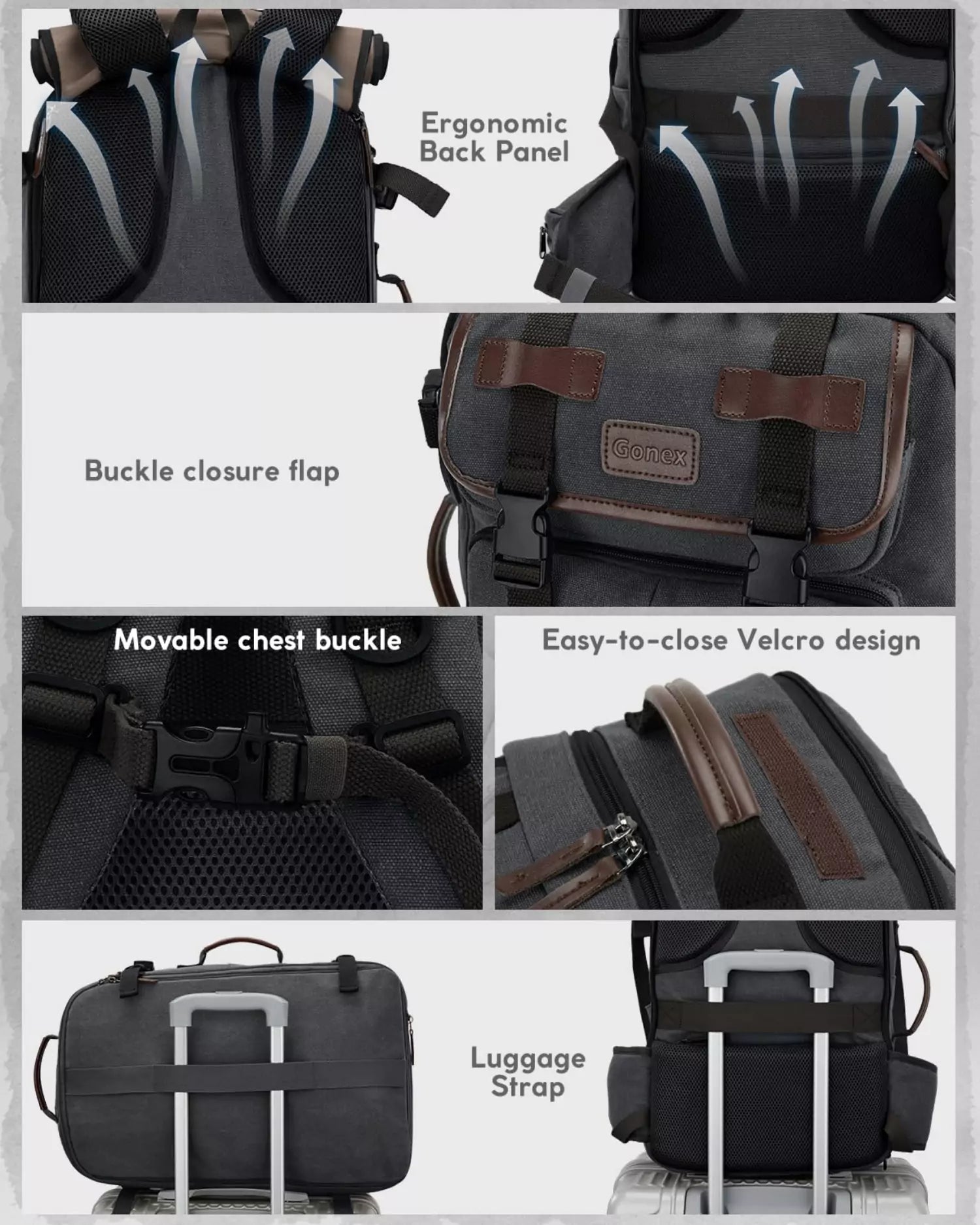 gonex-vintage-canvas-backpack-3-in-1-convertible-travel-bag-expandable-40l-to-45 image 6
