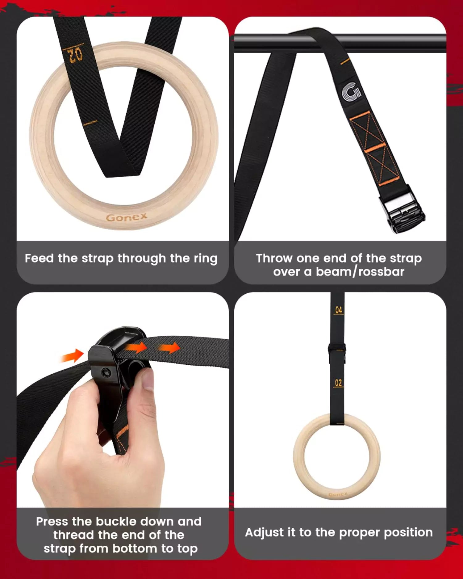 gonex-wooden-gymnastic-rings-for-workouts-exercises-with-precision-numbered-stra image 6